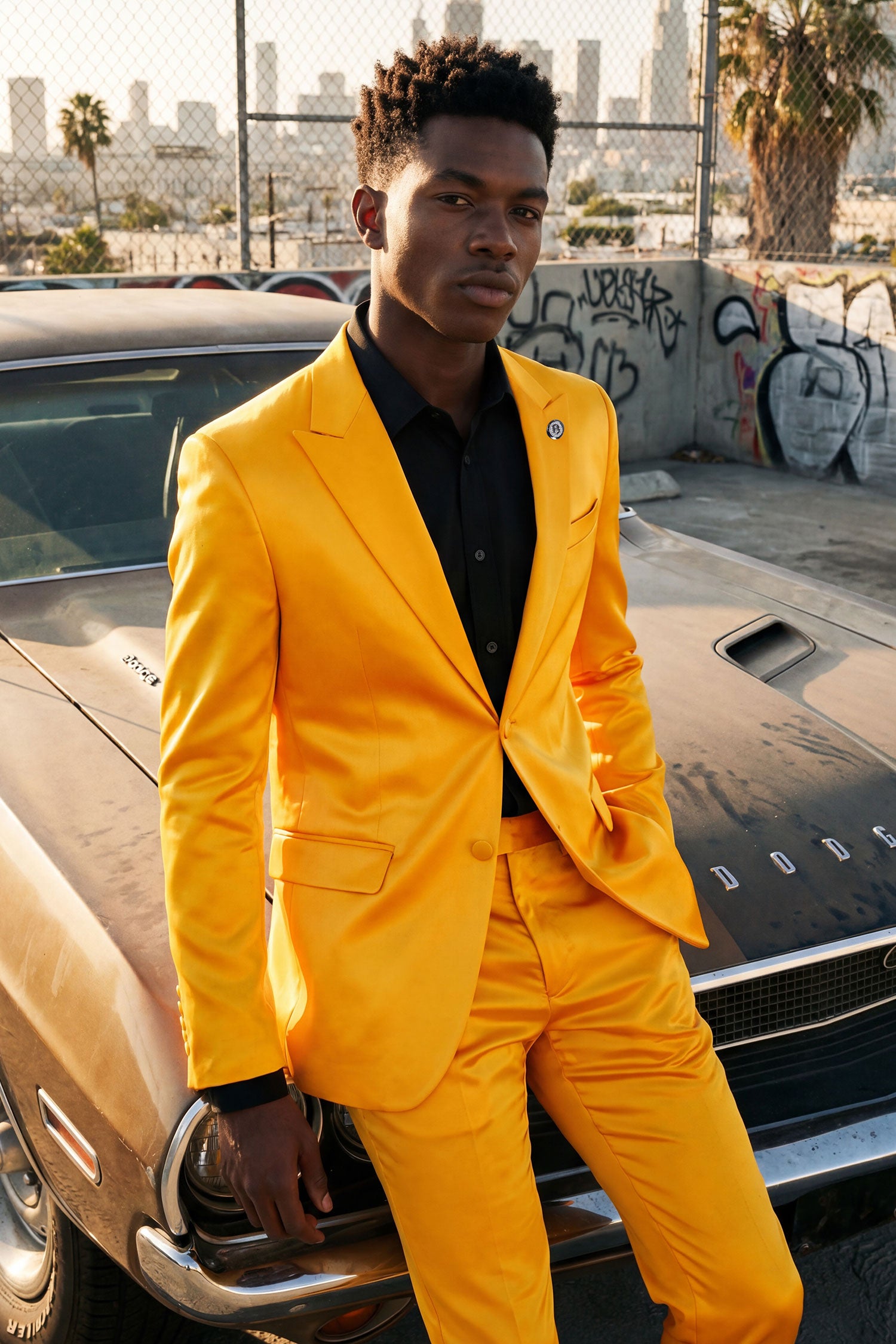 Barabas Men's Solid Color Satin Metallic Peak Lapel Blazer 6BL1010 Orange