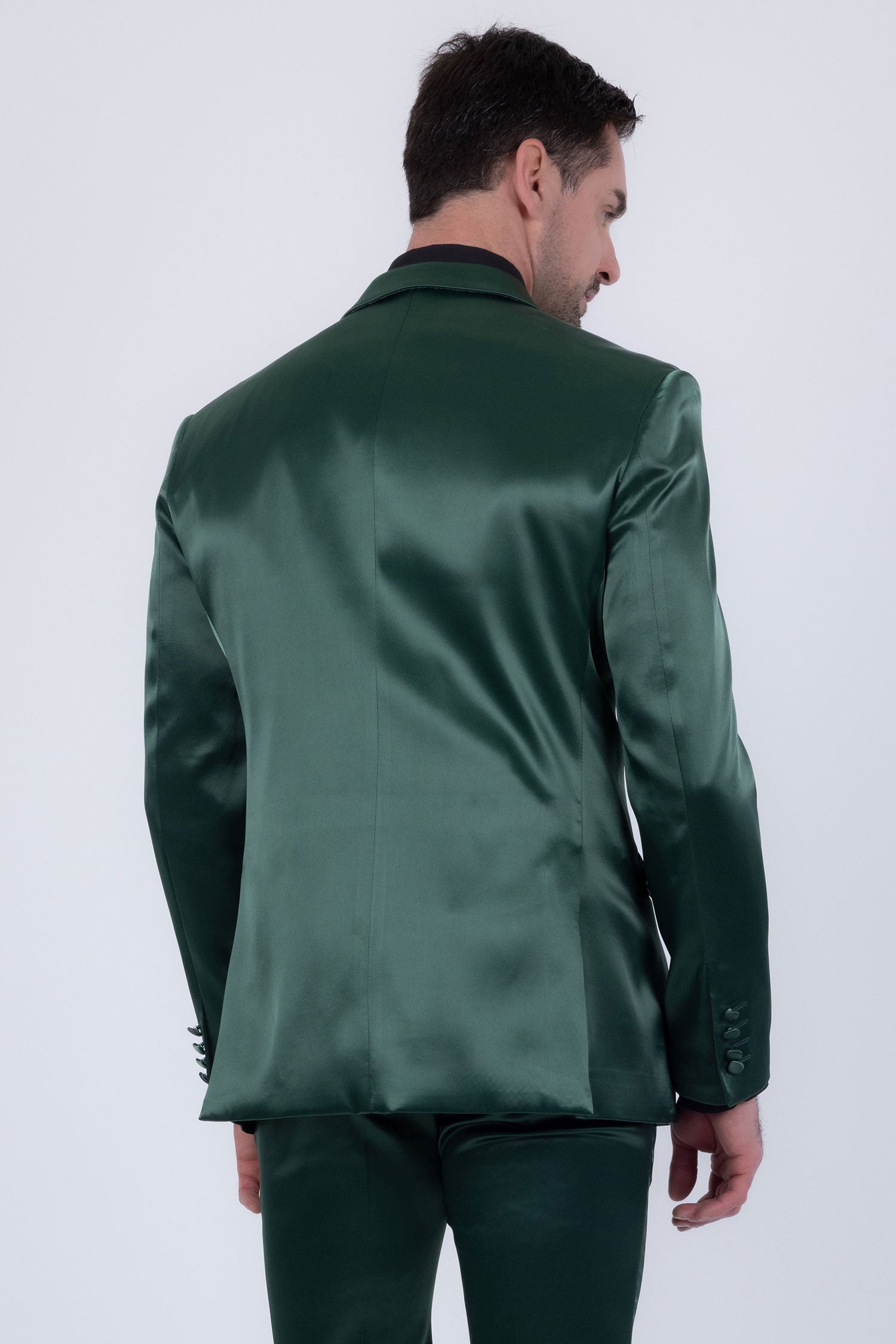 Barabas Men's Solid Color Satin Metallic Peak Lapel Blazer 6BL1010 Olive