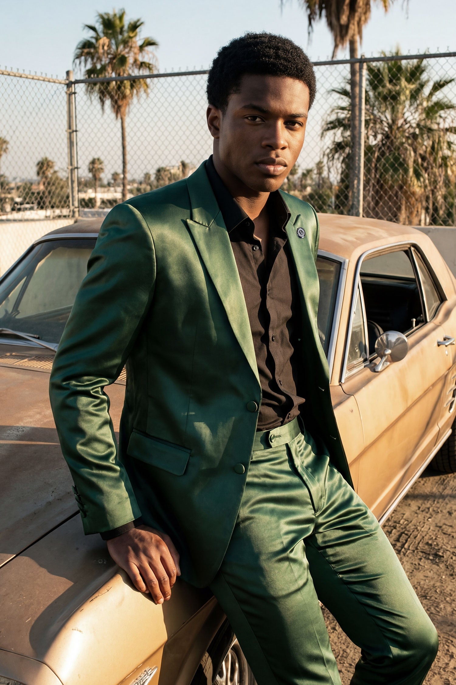 Barabas Men's Solid Color Satin Metallic Peak Lapel Blazer 6BL1010 Olive