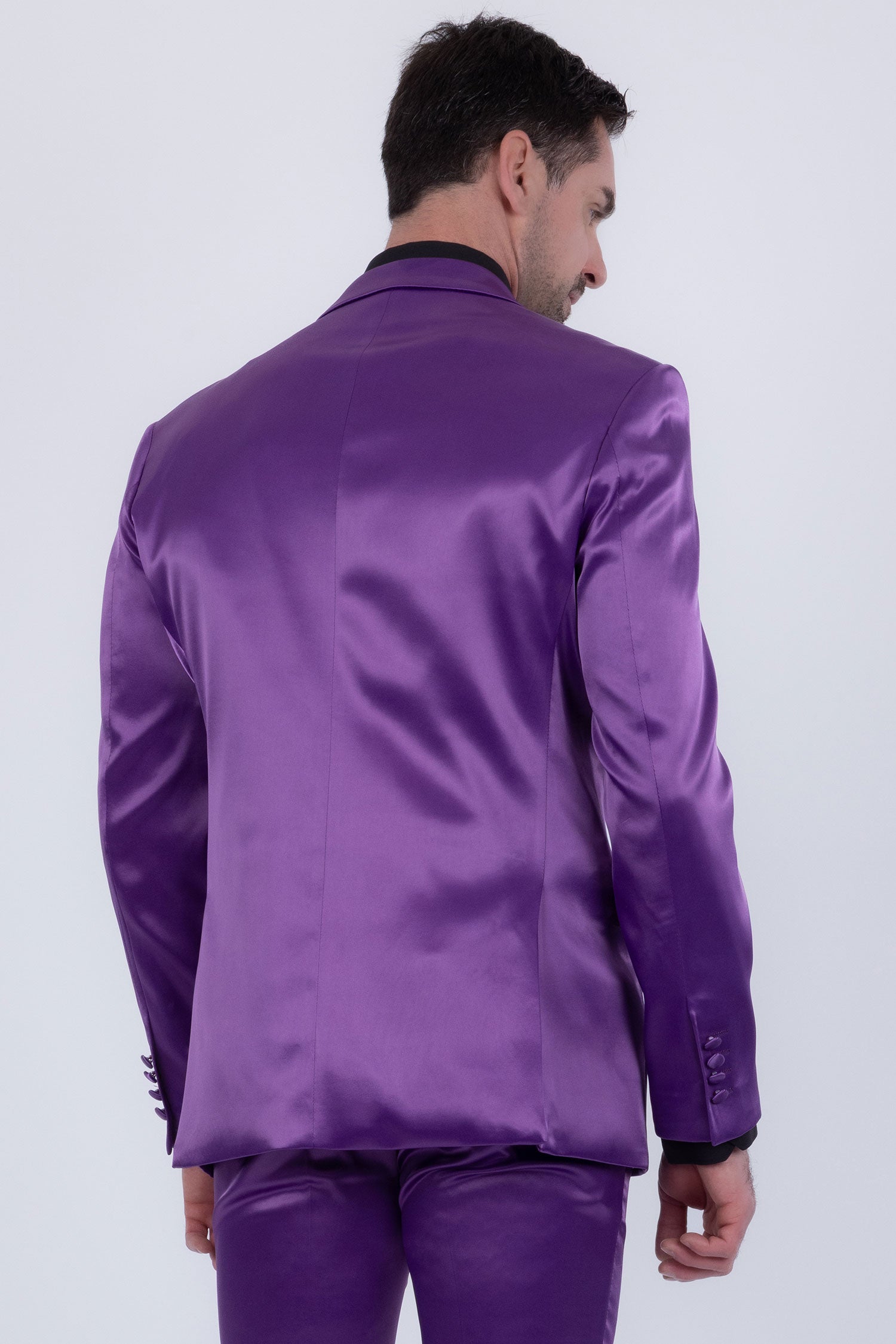 Barabas Men's Solid Color Satin Metallic Peak Lapel Blazer 6BL1010 Purple