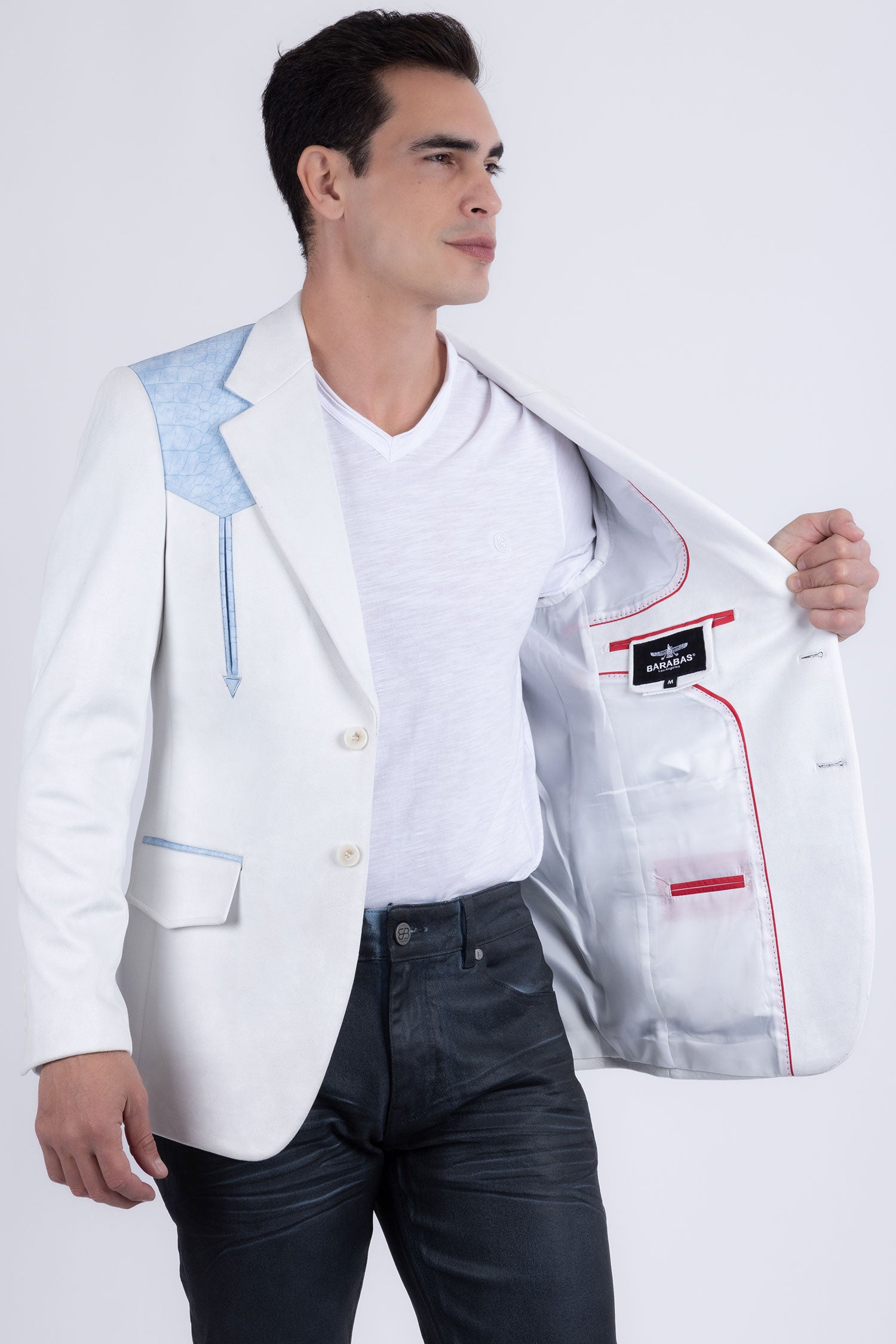 Barabas Men's Suede Western Design Notch Lapel Blazer 6BLW02 Off White