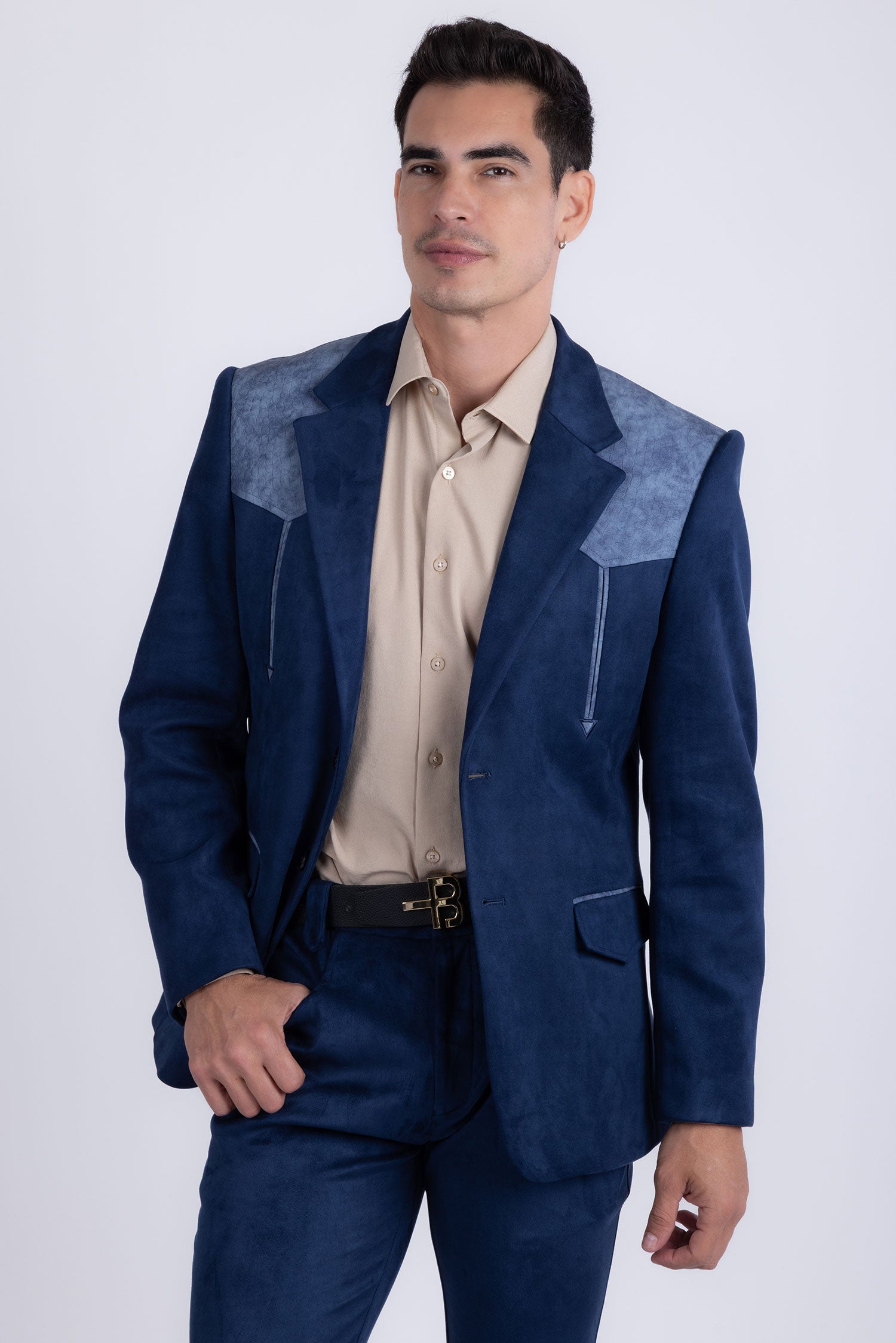 Barabas Men's Suede Western Design Notch Lapel Blazer 6BLW02 Bright Estate Blue
