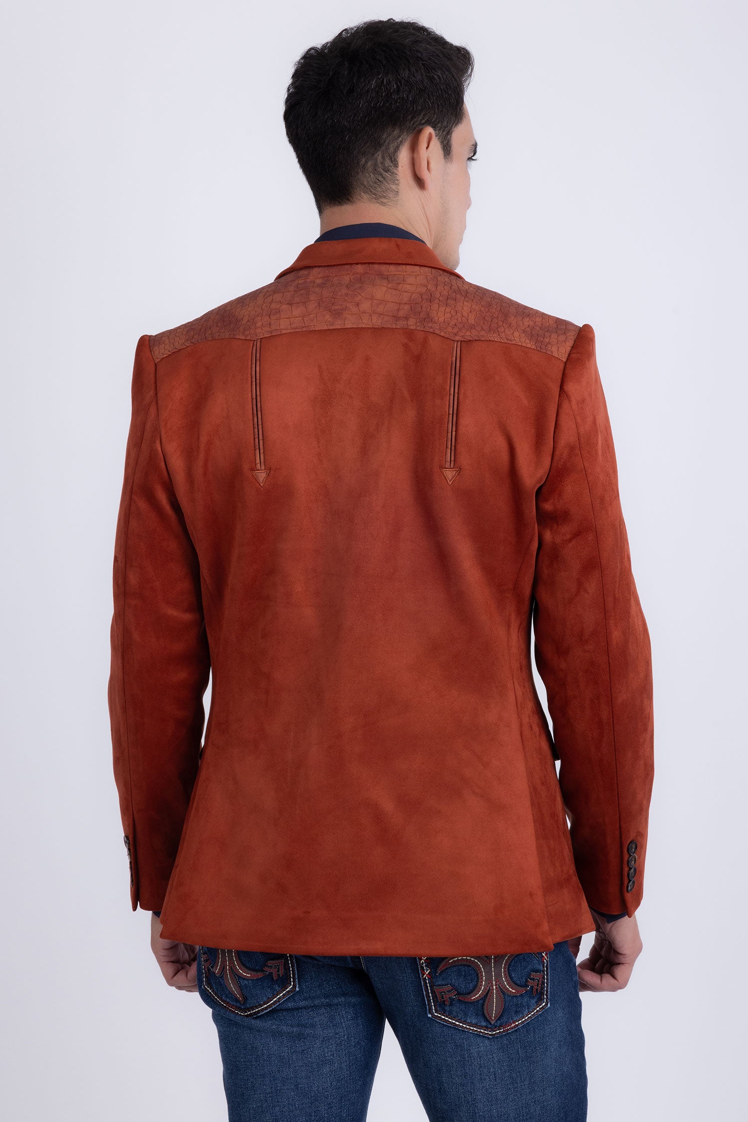 Barabas Men's Suede Western Design Notch Lapel Blazer 6BLW02 Rust