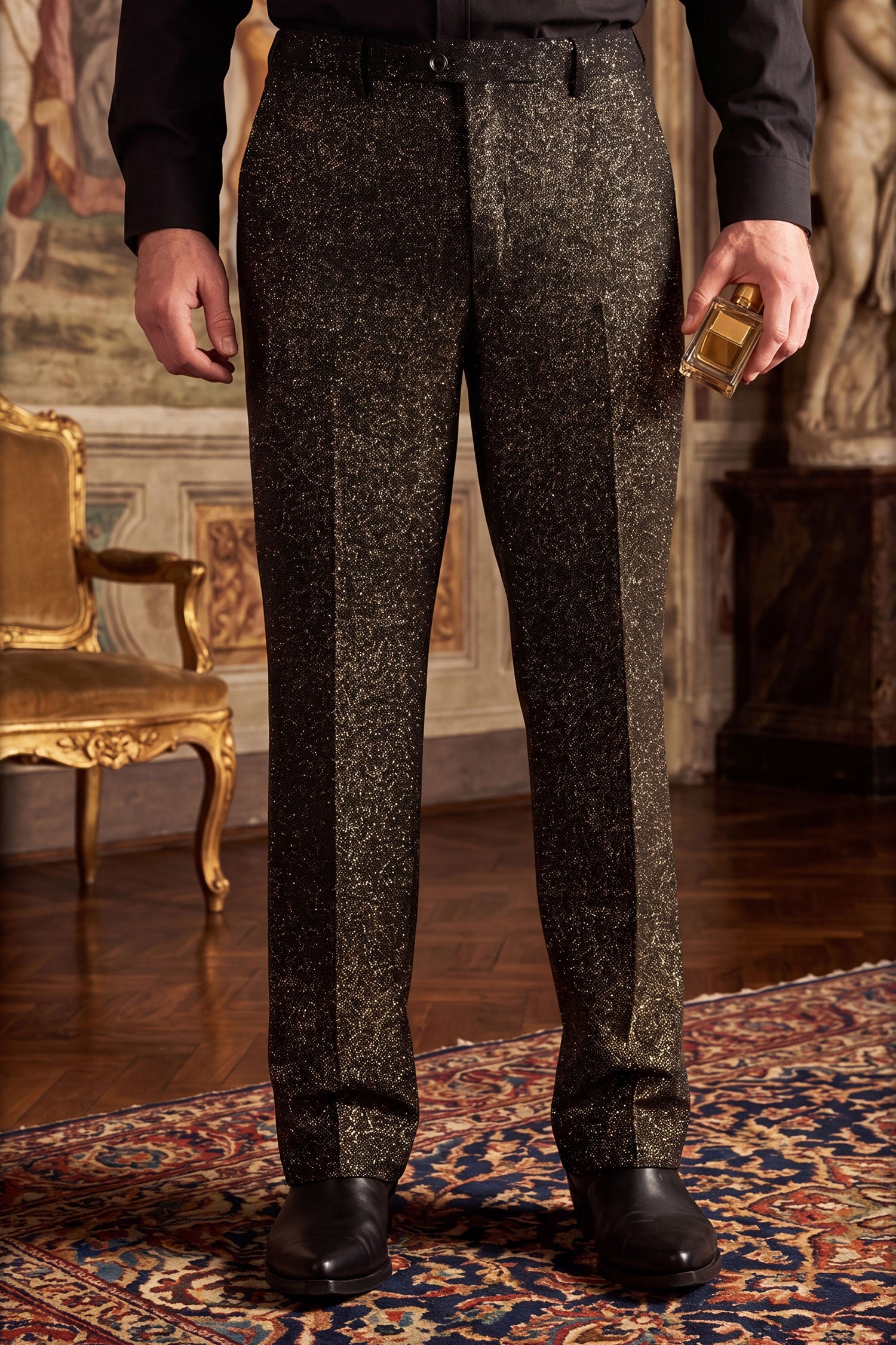 Barabas Men's Glitter Shine Casual Dress Pants 6BL07 Gold
