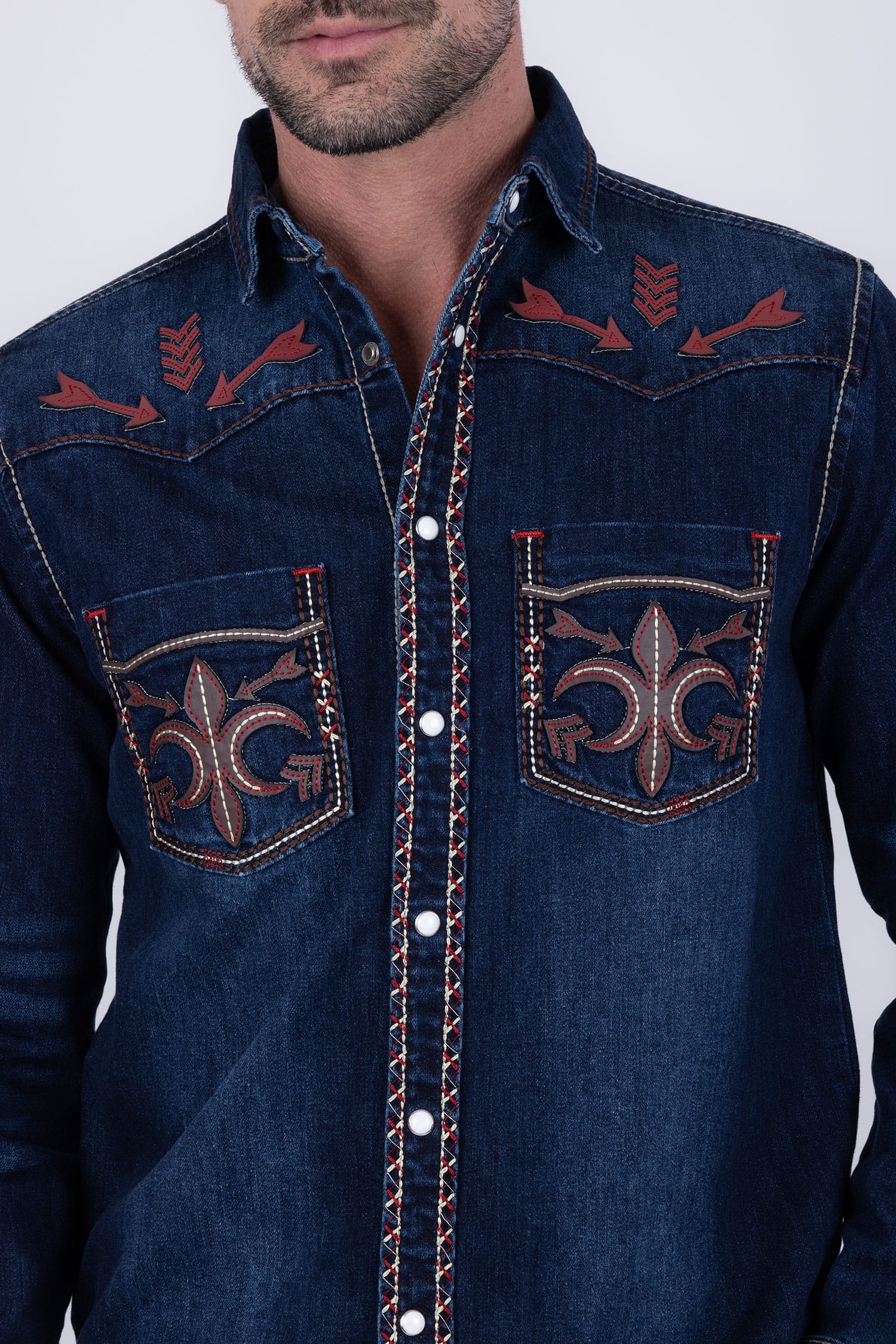 Men's Fleur Embroidered Western Long-Sleeve Shirt | BARABAS 6DWS01 Blue