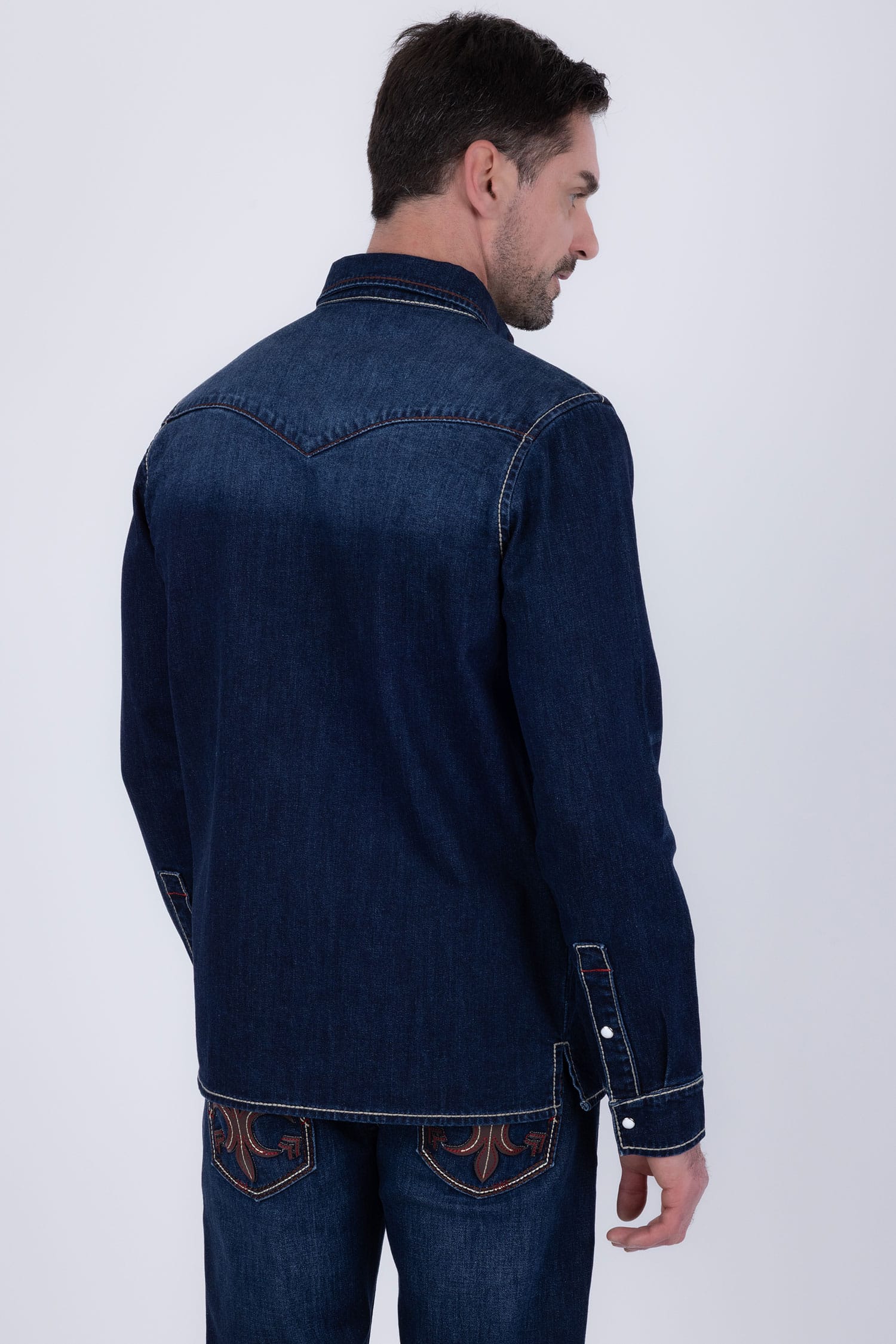 Men's Fleur Embroidered Western Long-Sleeve Shirt | BARABAS 6DWS01 Navy