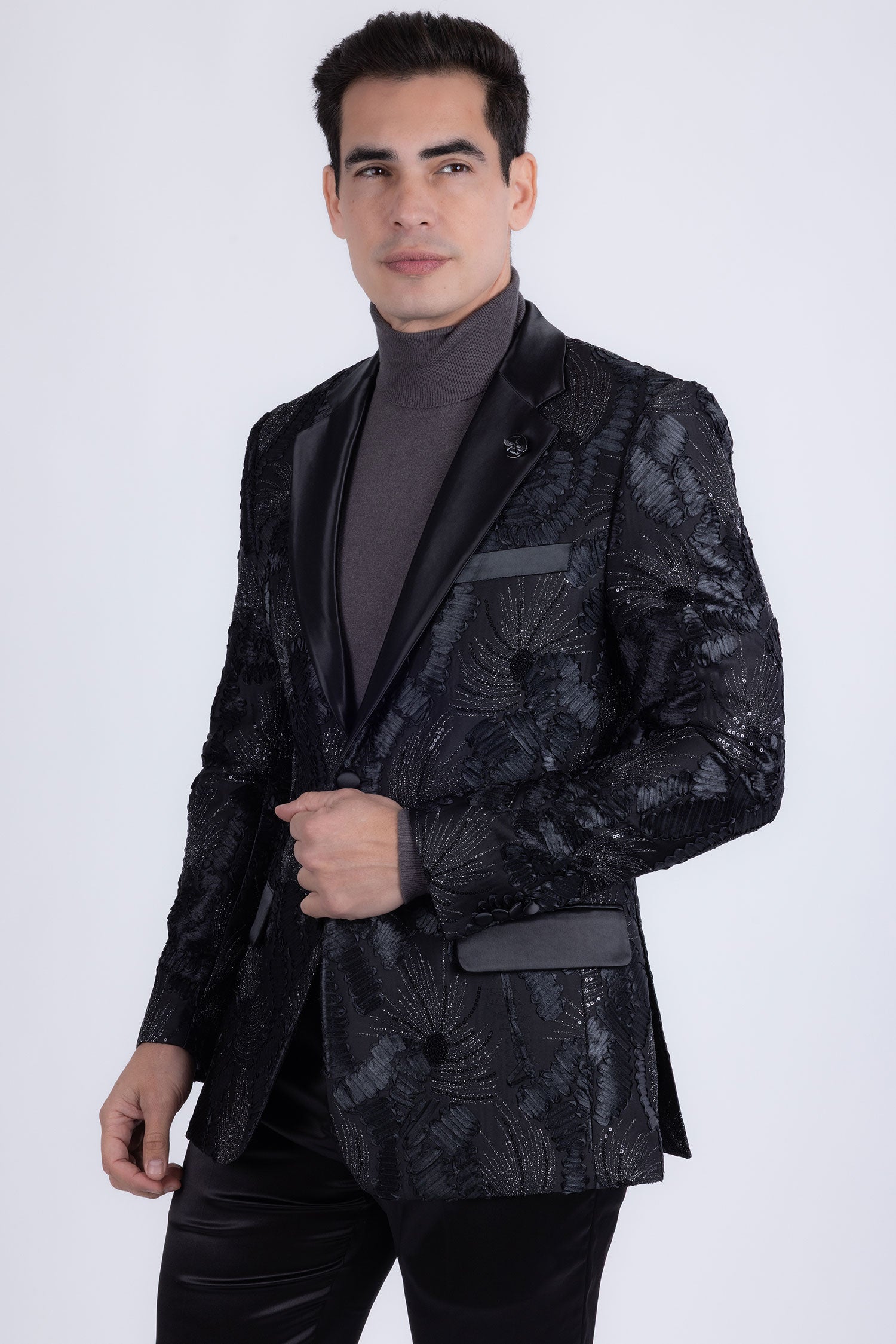 Barabas Men's Sequins Geometric Design Notch Lapel Blazer 6EBL04 Grey