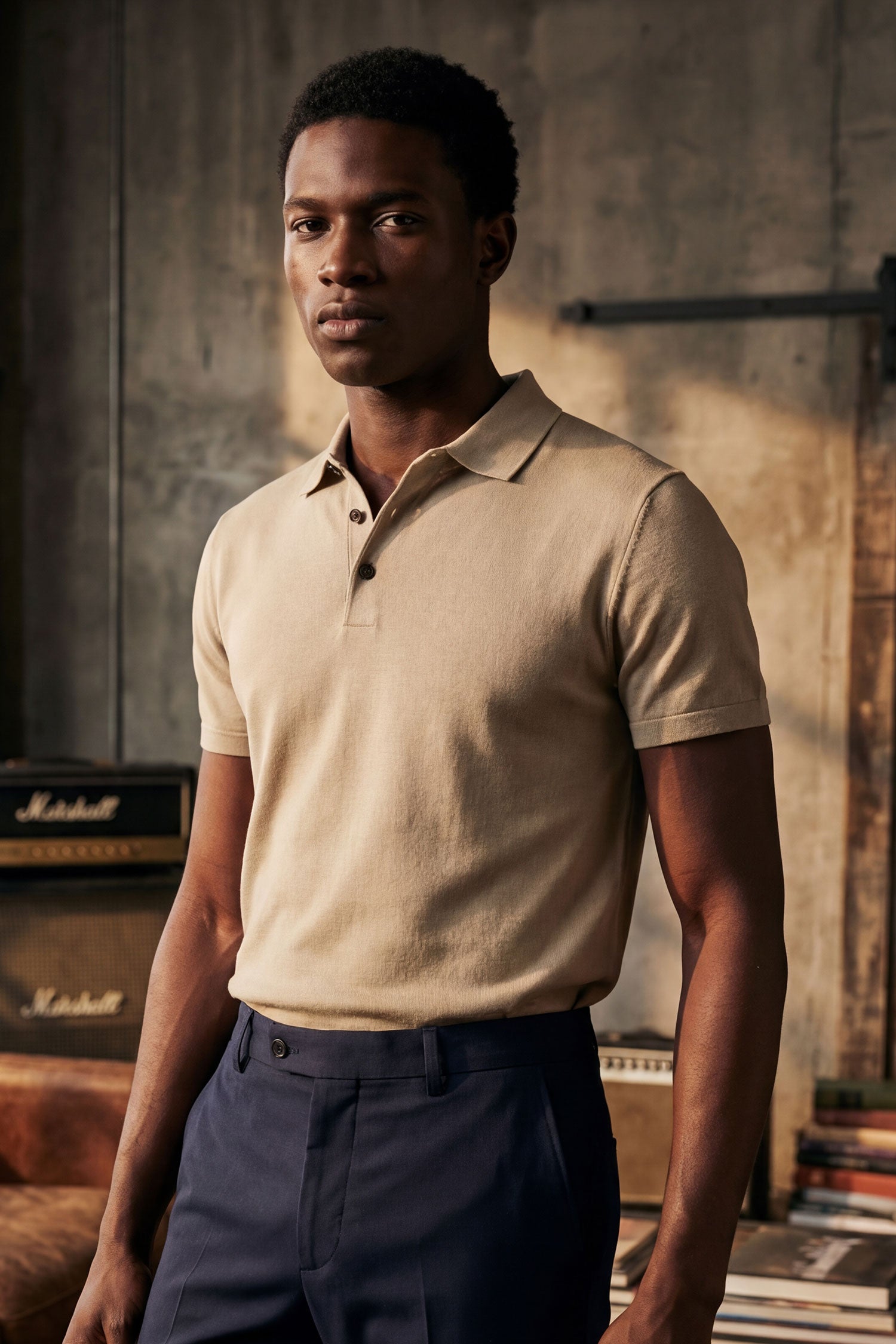 Barabas Men's Solid Color Geometric Stretch Polo Shirts 6P03 Harbor Mist