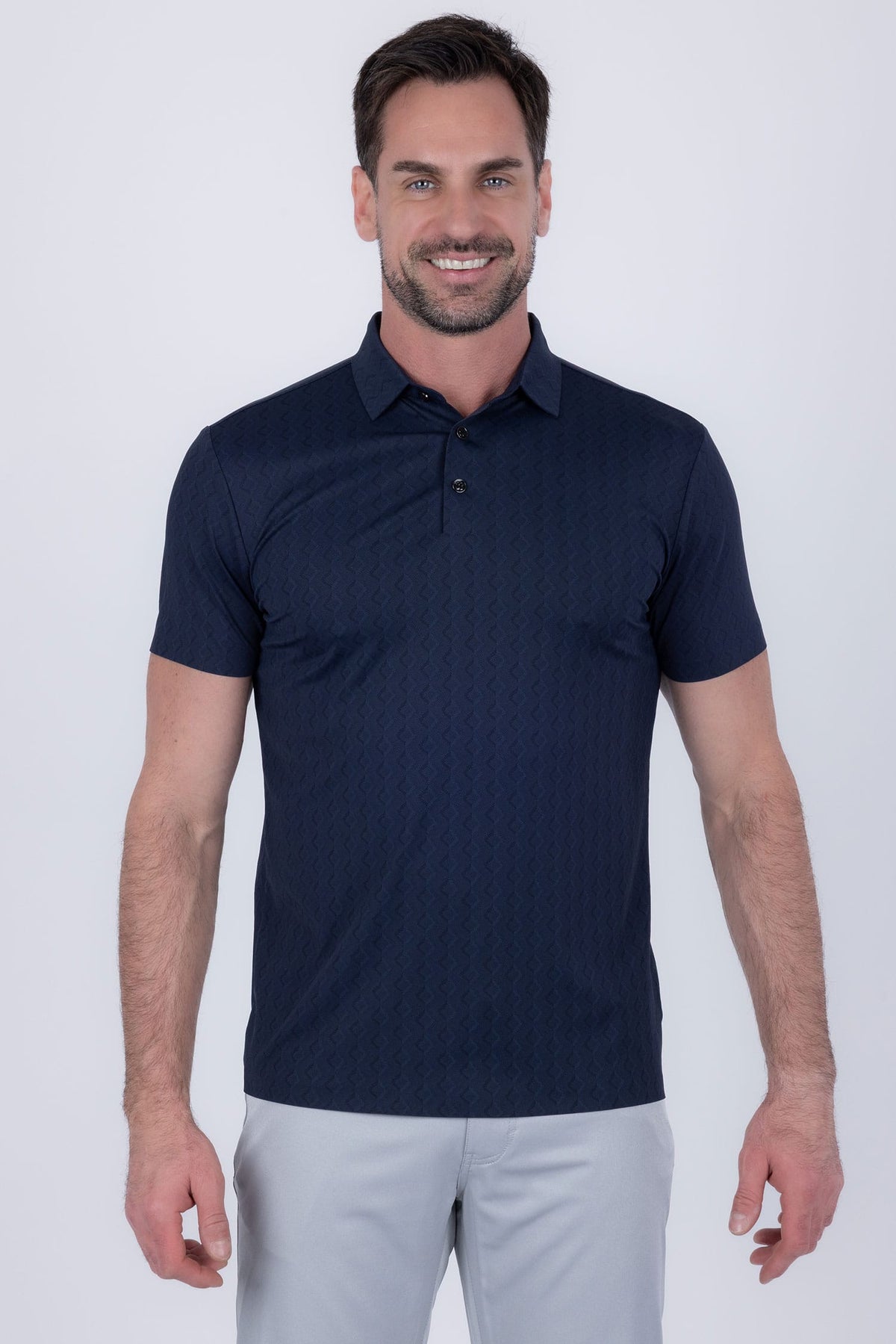 Barabas Men's Solid Color Geometric Stretch Polo Shirts 6P04 #Color_Estate Blue