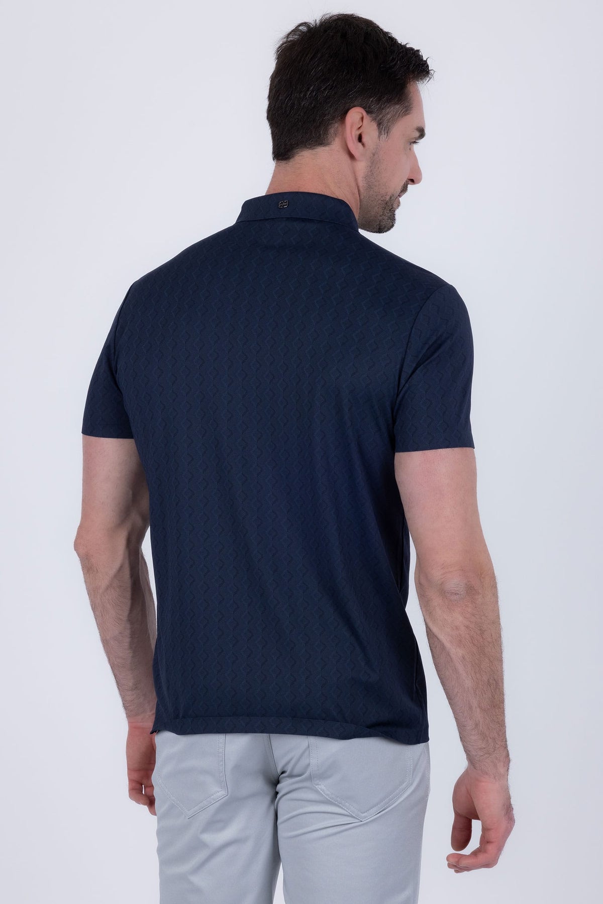 Barabas Men's Solid Color Geometric Stretch Polo Shirts 6P04 #Color_Estate Blue