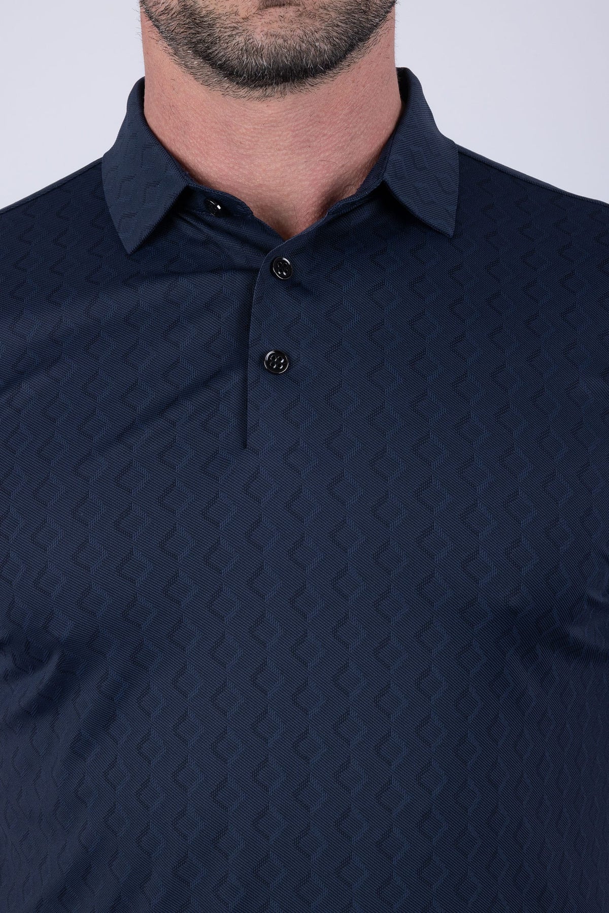 Barabas Men's Solid Color Geometric Stretch Polo Shirts 6P04 #Color_Estate Blue