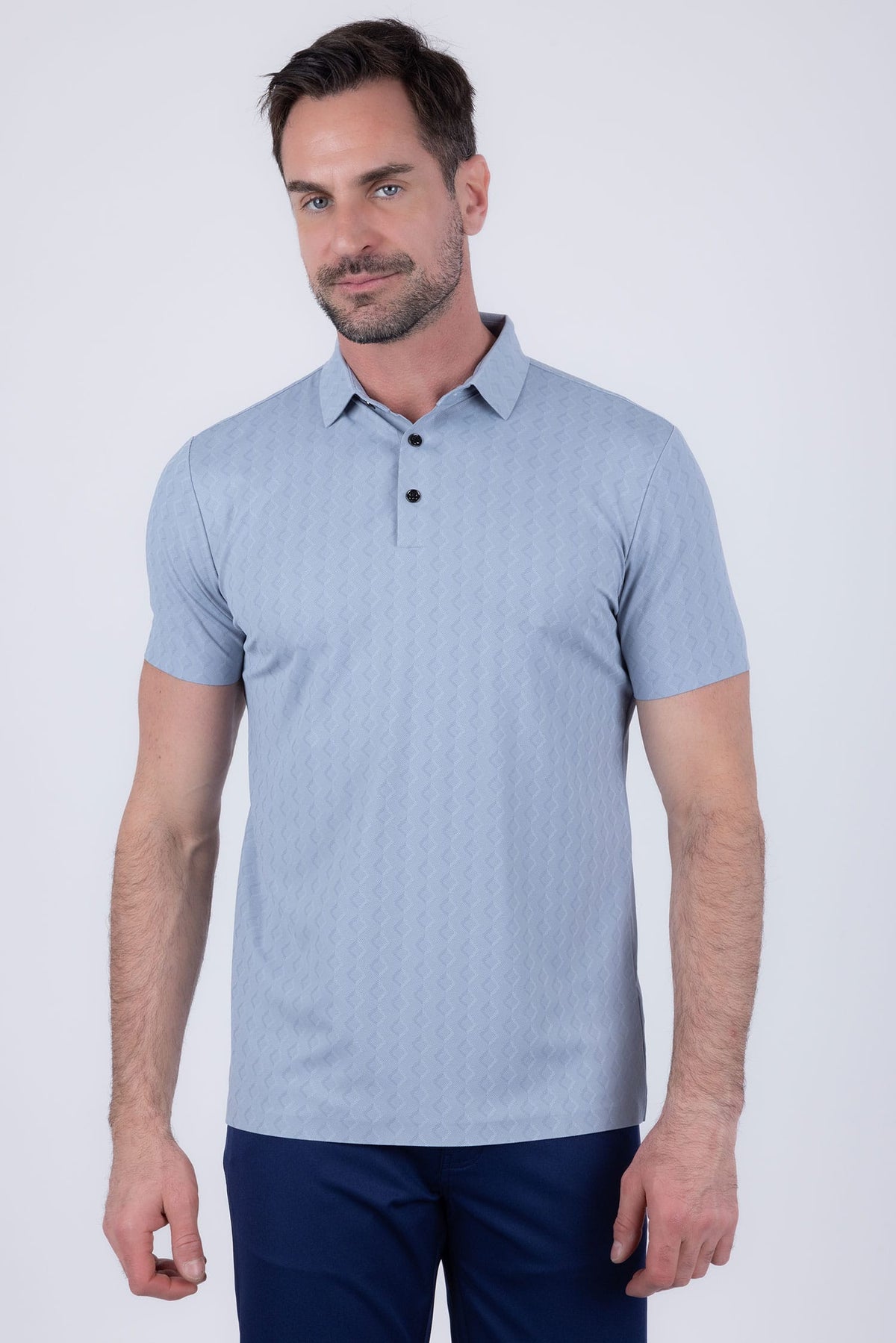Barabas Men's Solid Color Geometric Stretch Polo Shirts 6P04 #Color_Windsurfer
