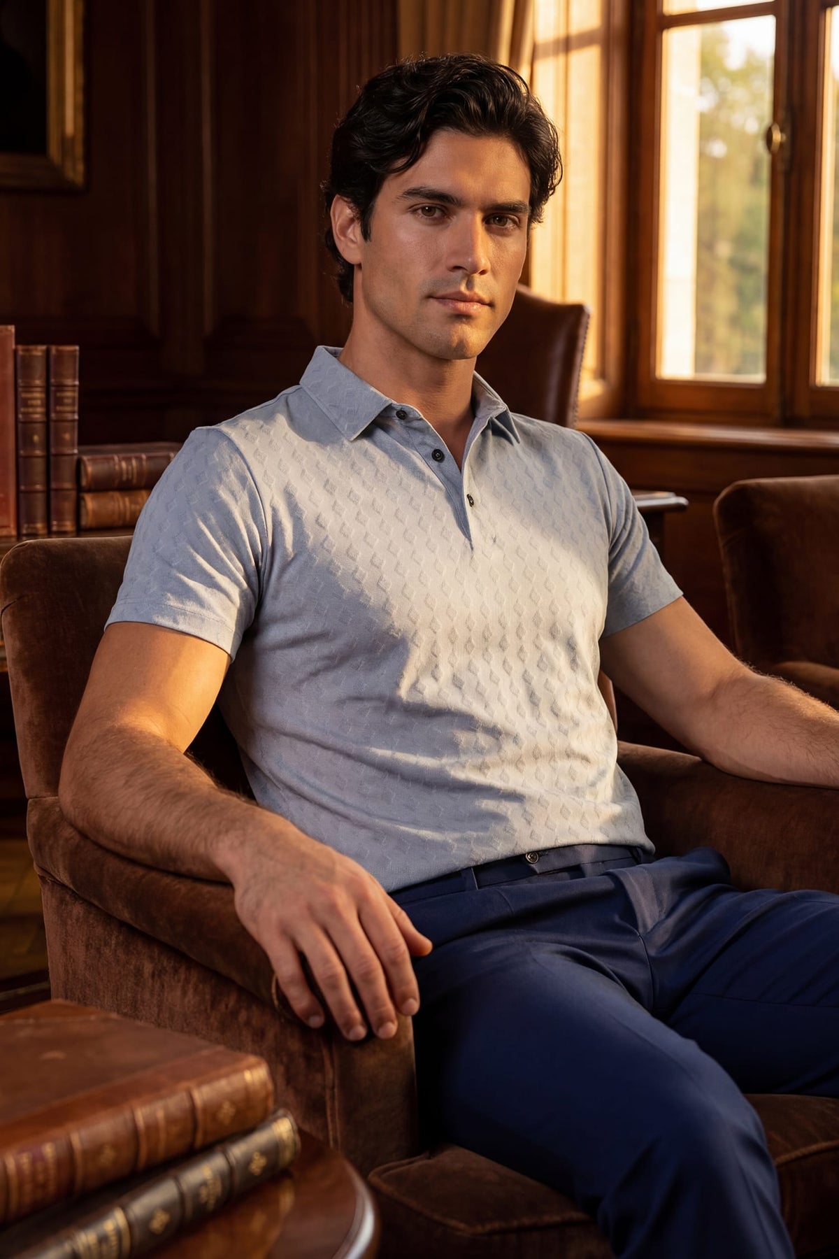 Barabas Men's Solid Color Geometric Stretch Polo Shirts 6P04 #Color_Windsurfer