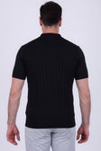 Barabas Men's Geometric Stretch Ribbed Cuff and Hem Polo Shirt #Color_Black Beauty