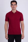 Barabas Men's Geometric Stretch Ribbed Cuff and Hem Polo Shirt #Color_Cabernet