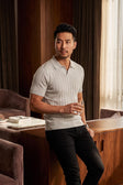 Barabas Men's Geometric Stretch Ribbed Cuff and Hem Polo Shirt #Color_Harbor Mist
