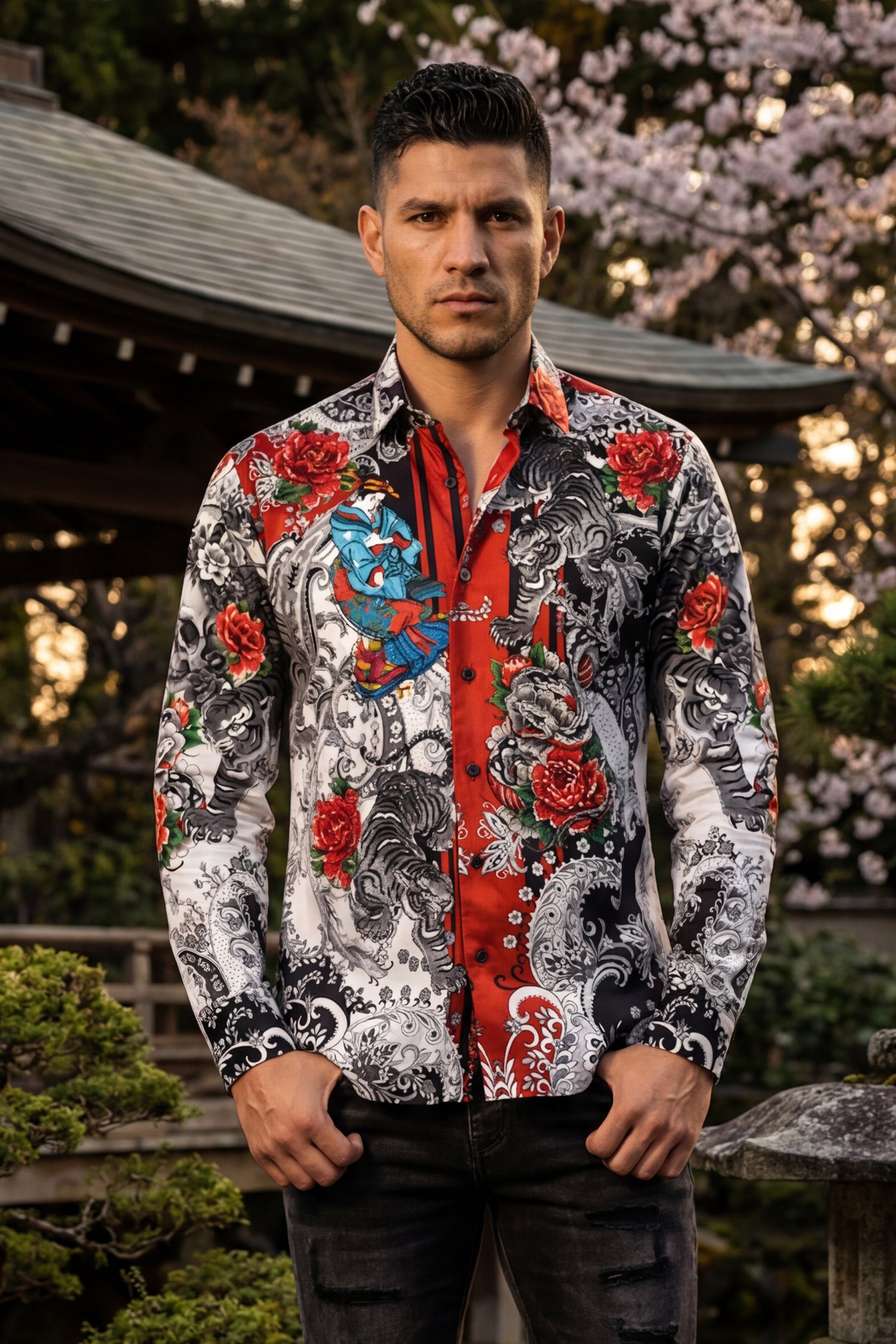 BARABAS® Men's Designer Rhinestone Long Sleeve Shirt Shirts 6SPR02 Black