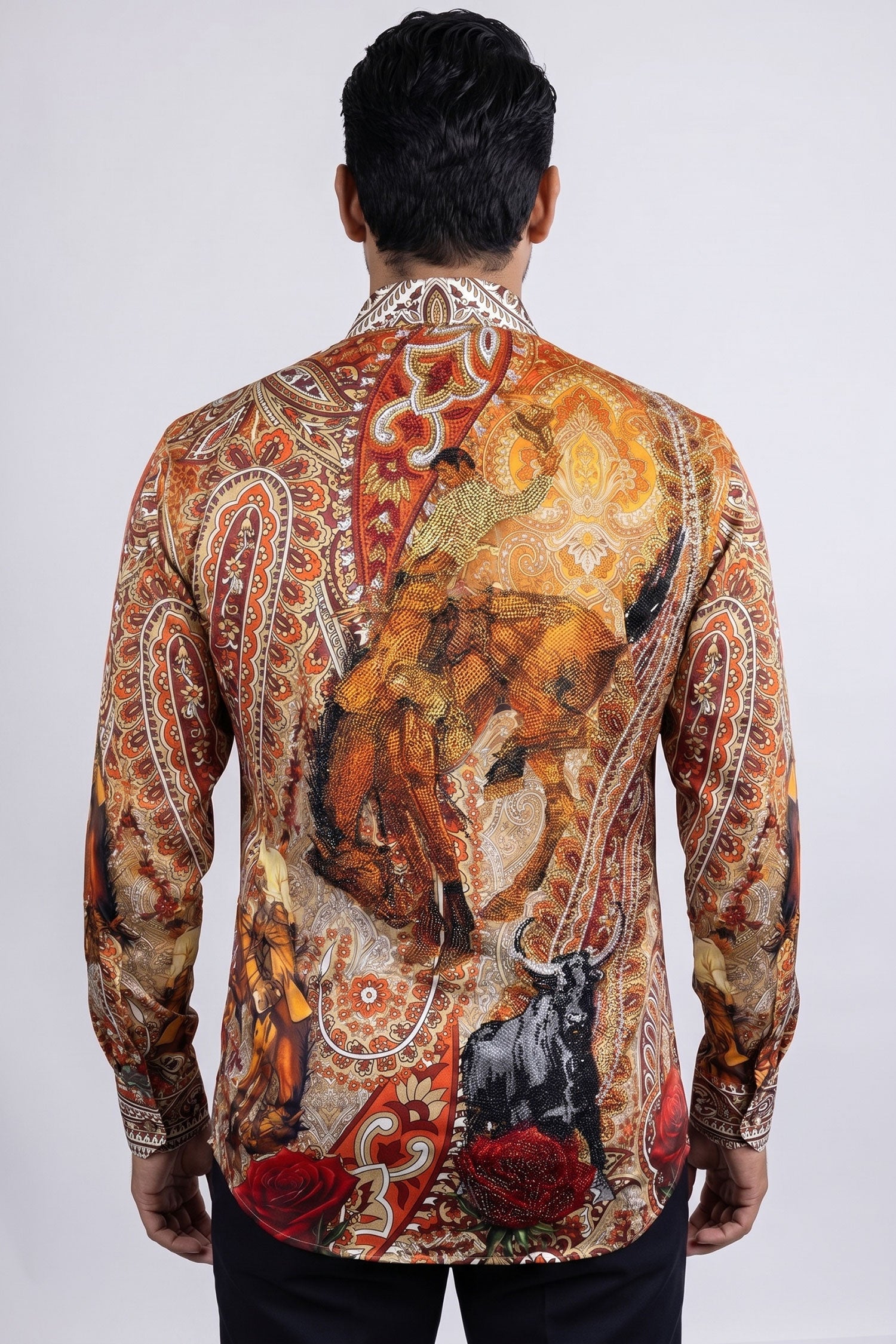 Barabas Men's Western Floral Rose Pattern Long Sleeve Shirts 6SPR06 Rust