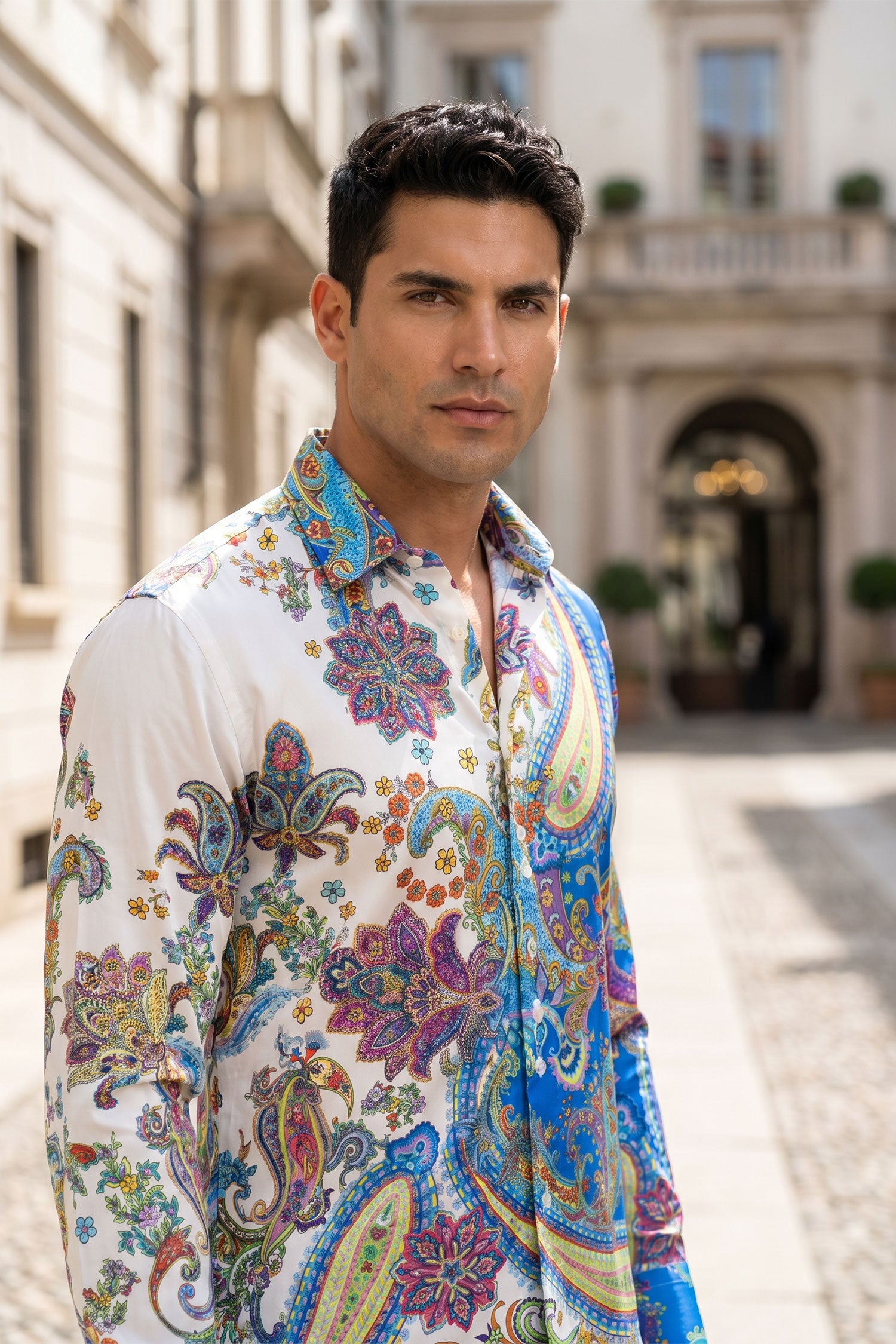 Men's Rhinestone Paisley Floral Print Shirt | BARABAS 6SPR07 Multi