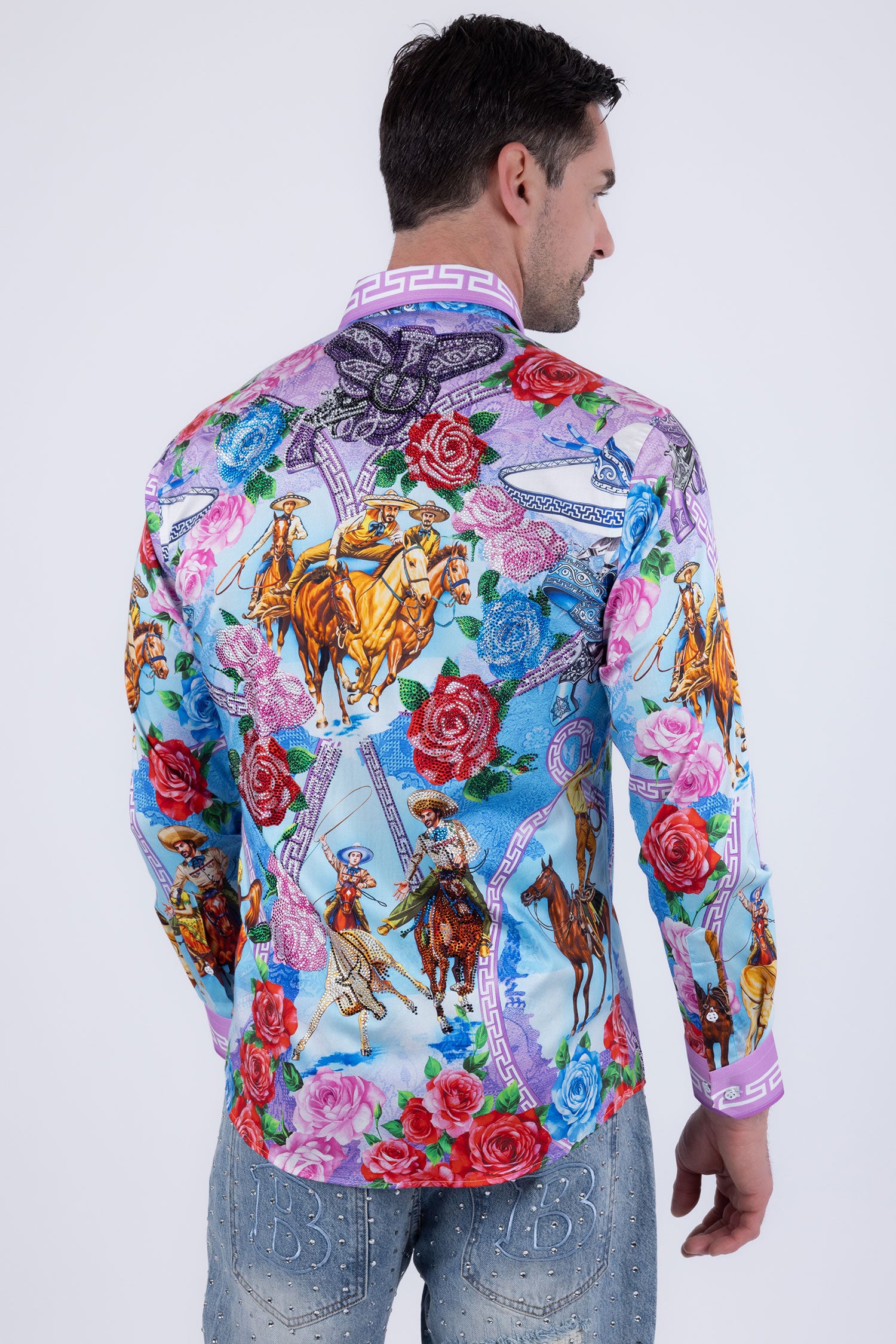 Barabas Men's Western Floral Vaqueros Design Long Sleeve Shirts 6SPR08 Red