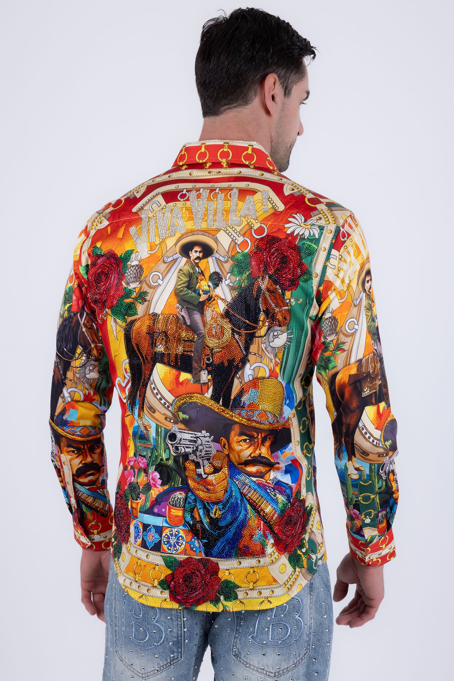 Barabas Men's Western Pancho Villa Pattern Long Sleeve Shirts 6SPR09 Multicolor