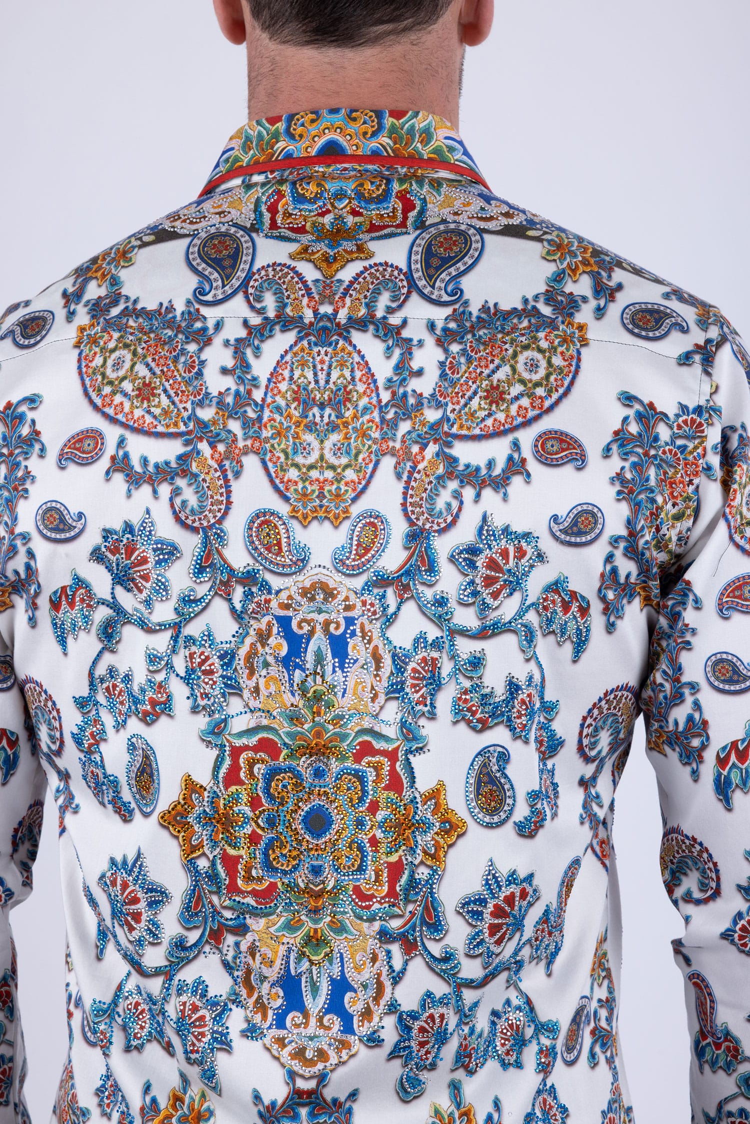 Men's Floral Paisley Rhinestone Long-Sleeve Shirt | BARABAS 6SPR11 Navy