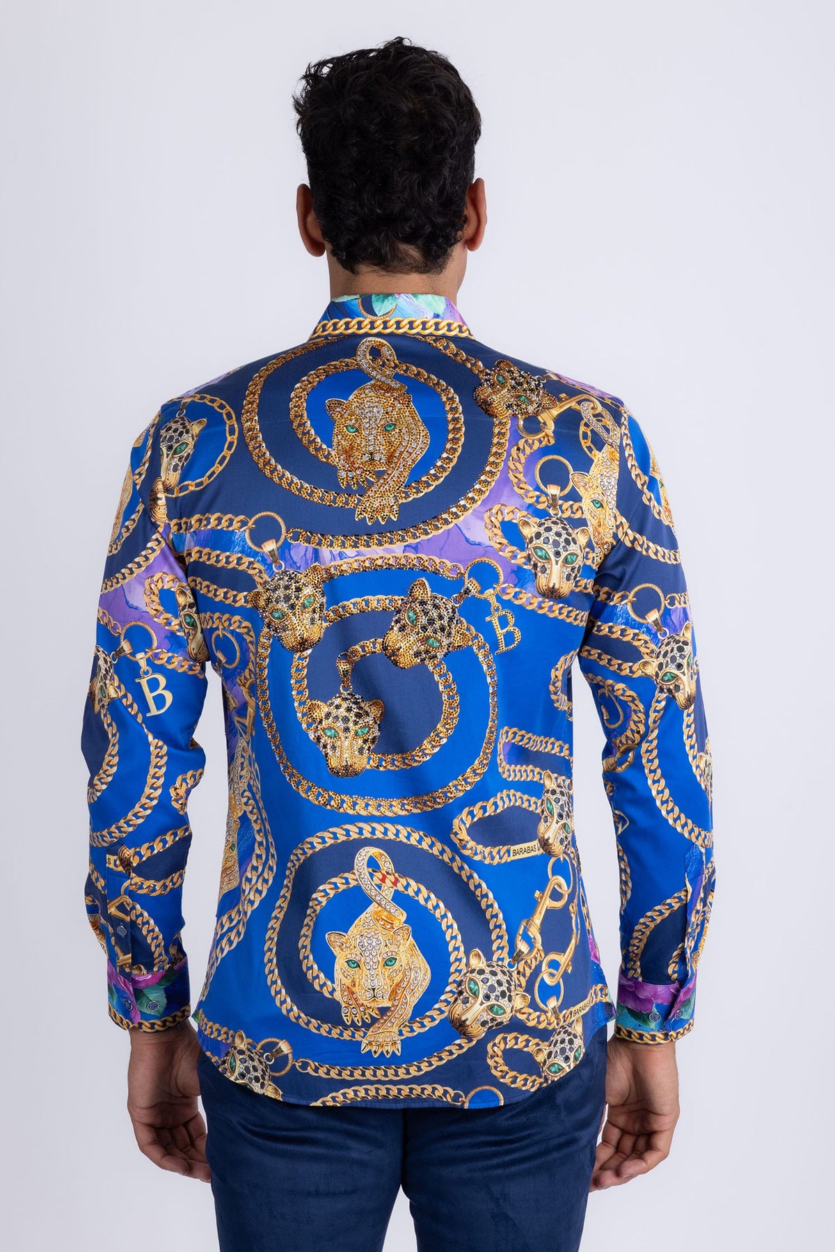 Barabas Men's Chain Predator Rhinestone Long Sleeve Shirt 6SPR18 #Color_Elemental Blue