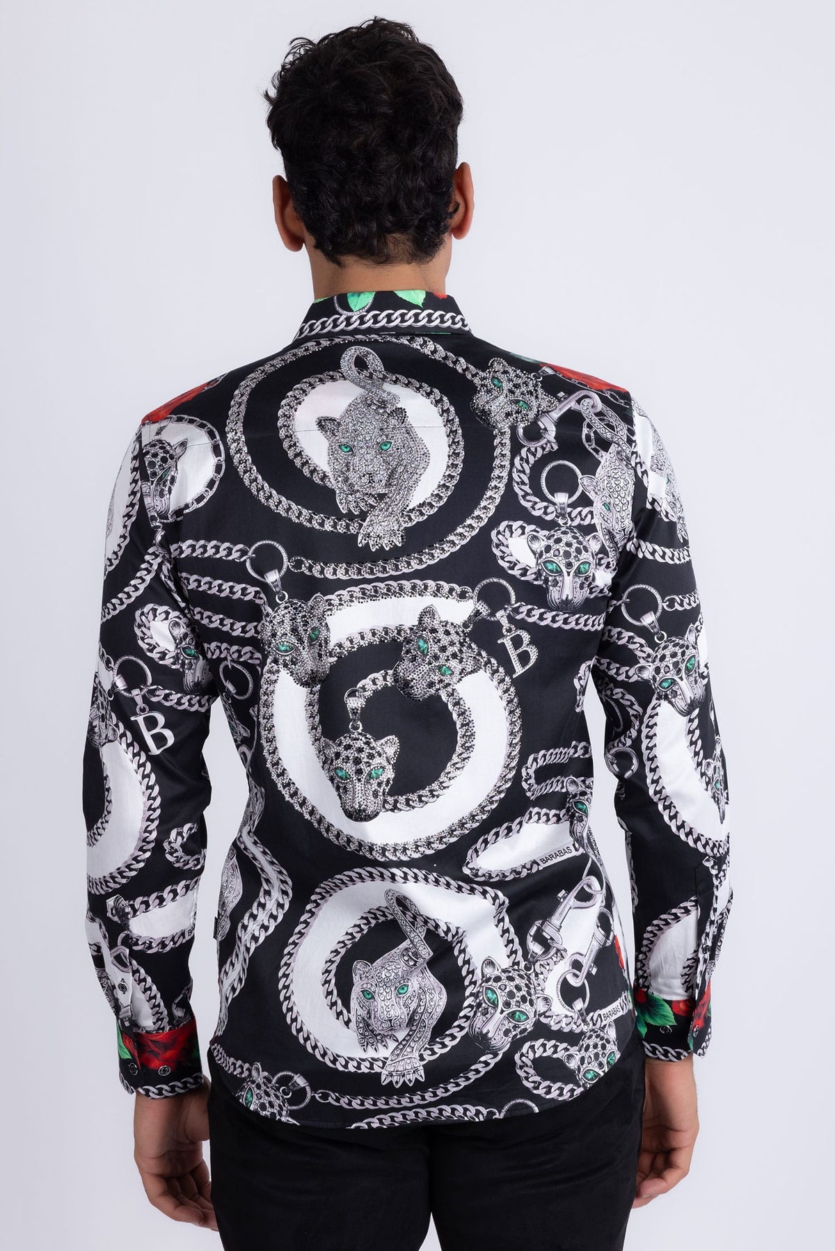 Barabas Men's Chain Predator Rhinestone Long Sleeve Shirt 6SPR18 #Color_Graphite