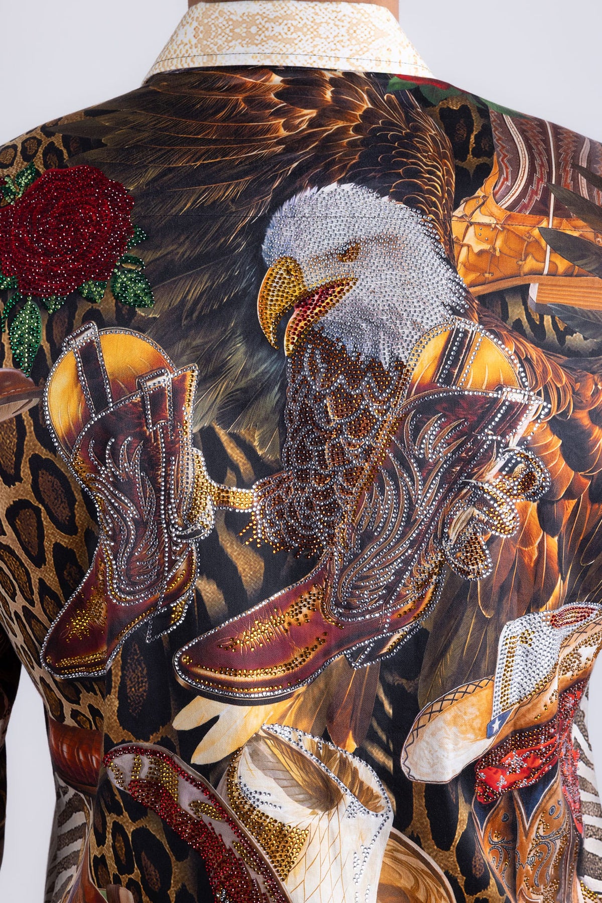 Barabas Men's Bald Eagle Baroque Rhinestone Long Sleeve Shirt 6SPR22 Multi