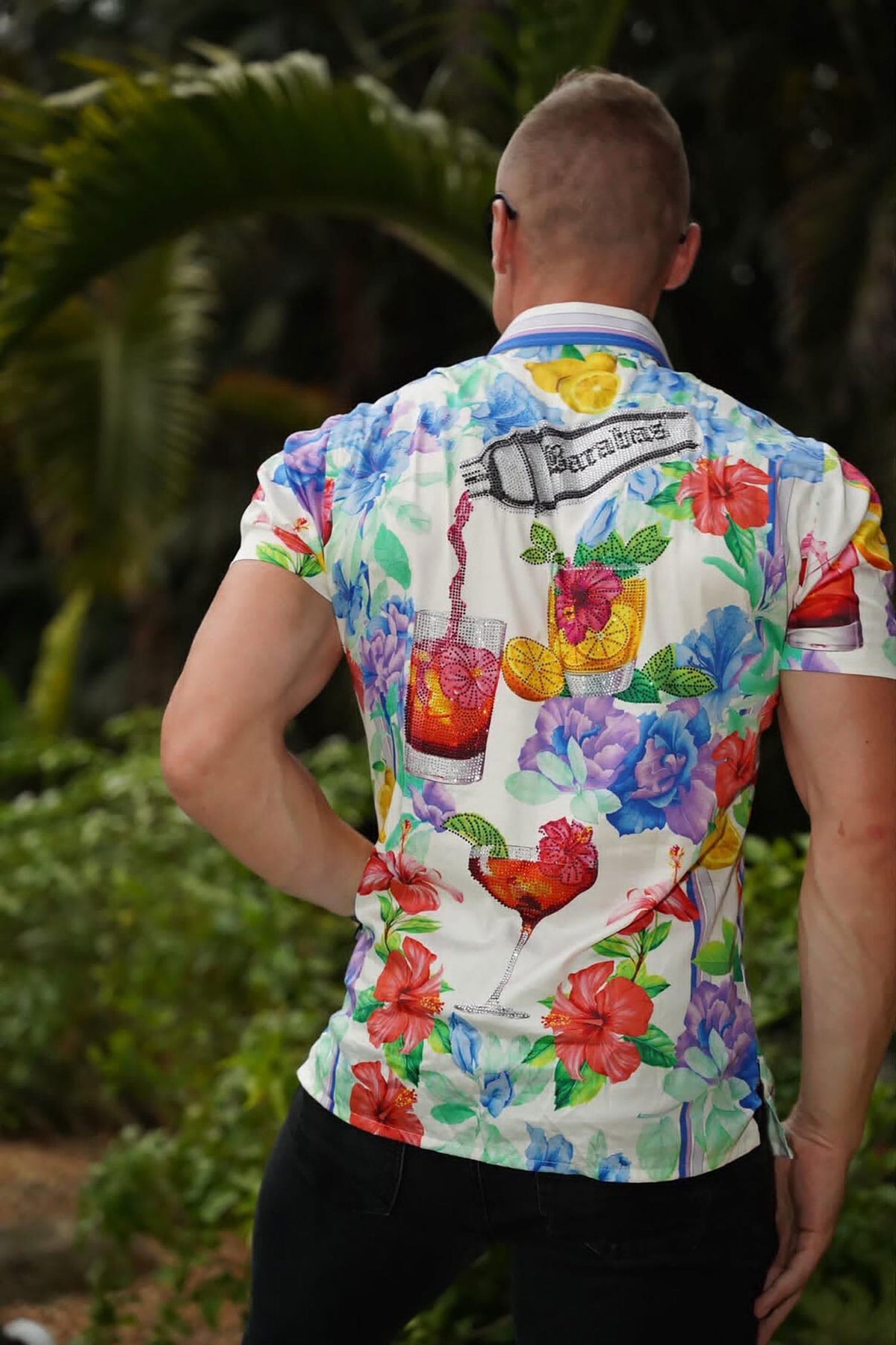 Barabas Men's Rhinestone Cocktails Floral Short-Sleeve Shirt 6SSR06 Yellow