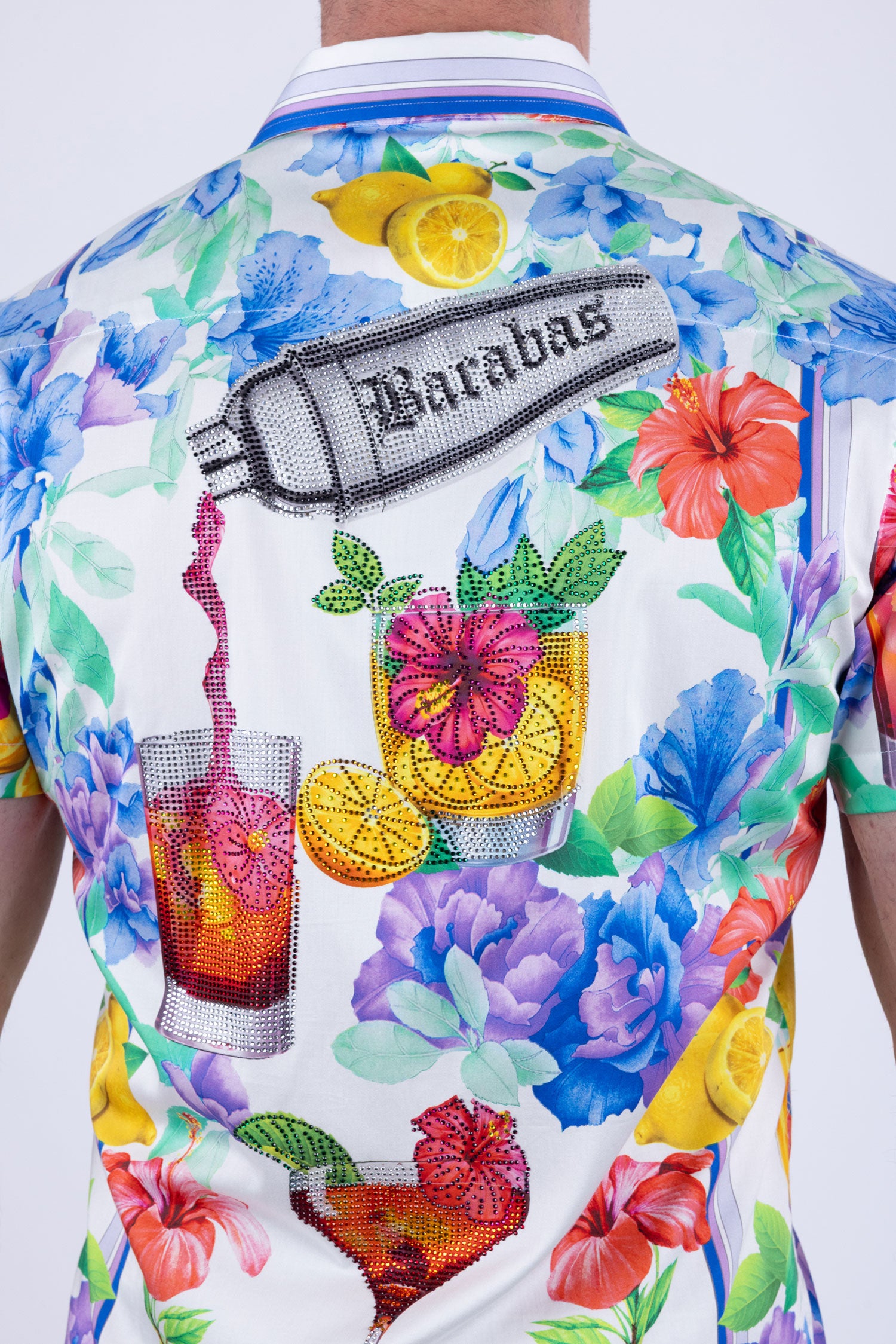 Barabas Men's Rhinestone Cocktails Floral Short-Sleeve Shirt 6SSR06 White