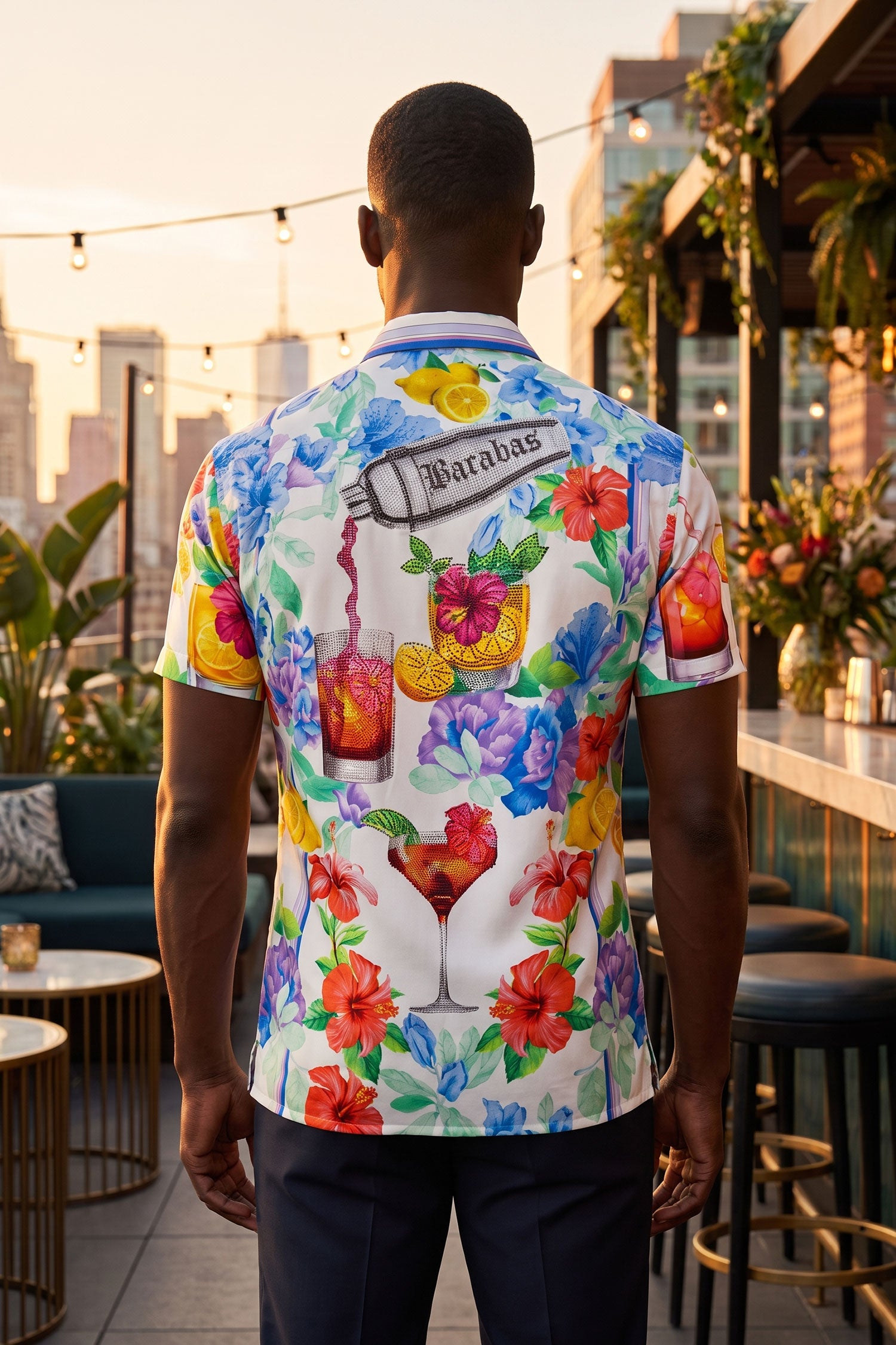 Barabas Men's Rhinestone Cocktails Floral Short-Sleeve Shirt 6SSR06 White