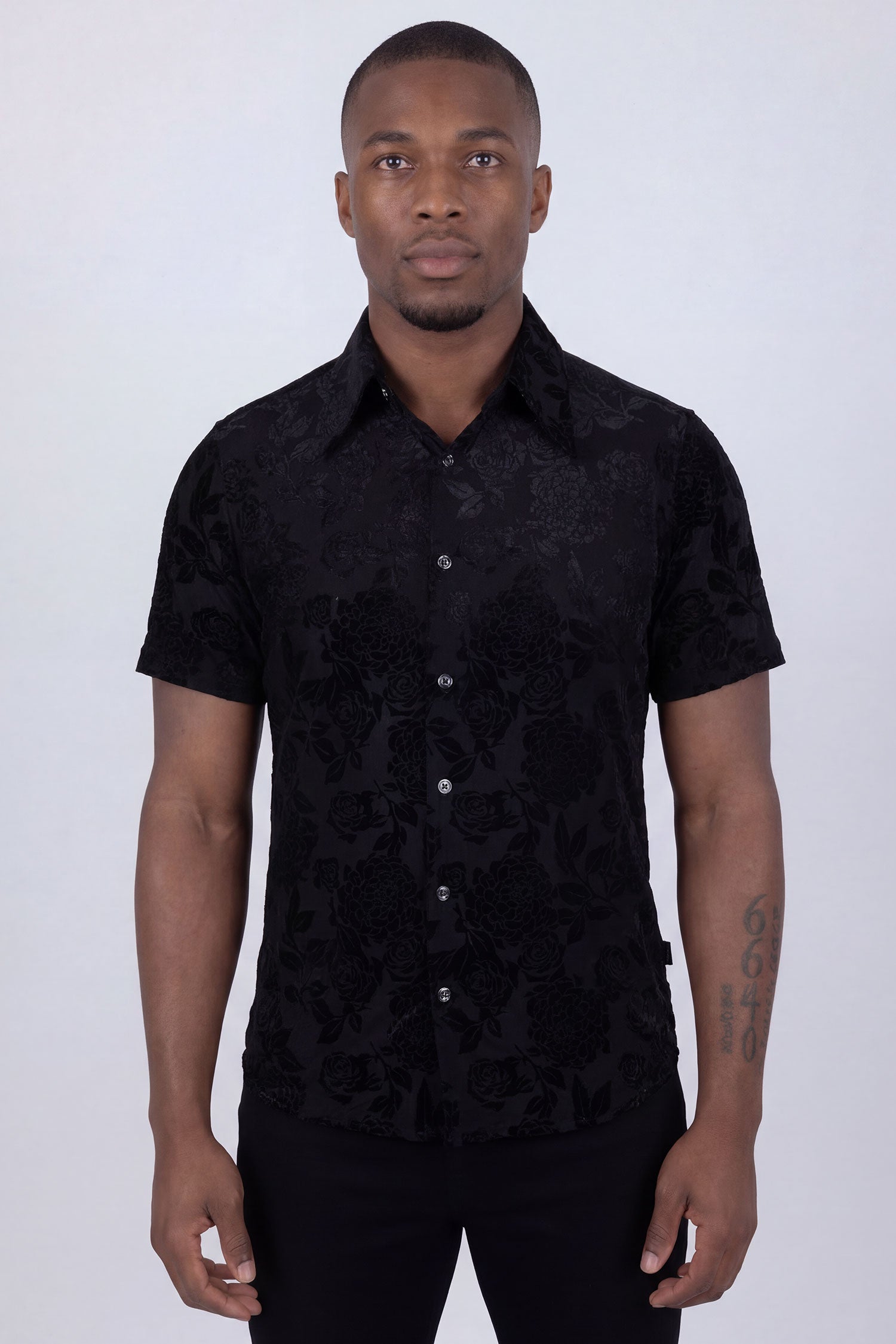 Barabas Men's See-Through Floral Printed Short Sleeve Shirts 6SST03 Black