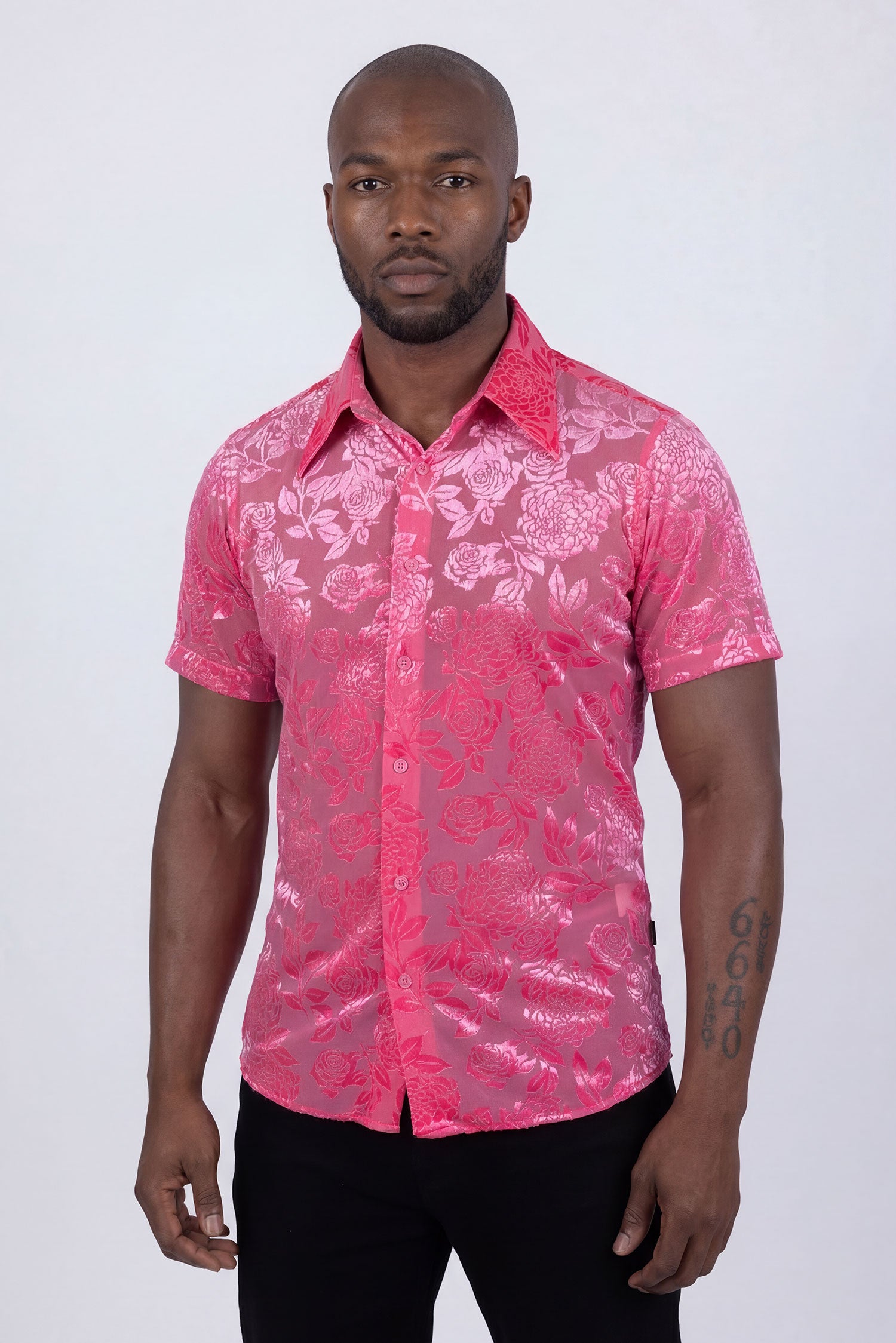 Barabas Men's See-Through Floral Printed Short Sleeve Shirts 6SST03 Pink