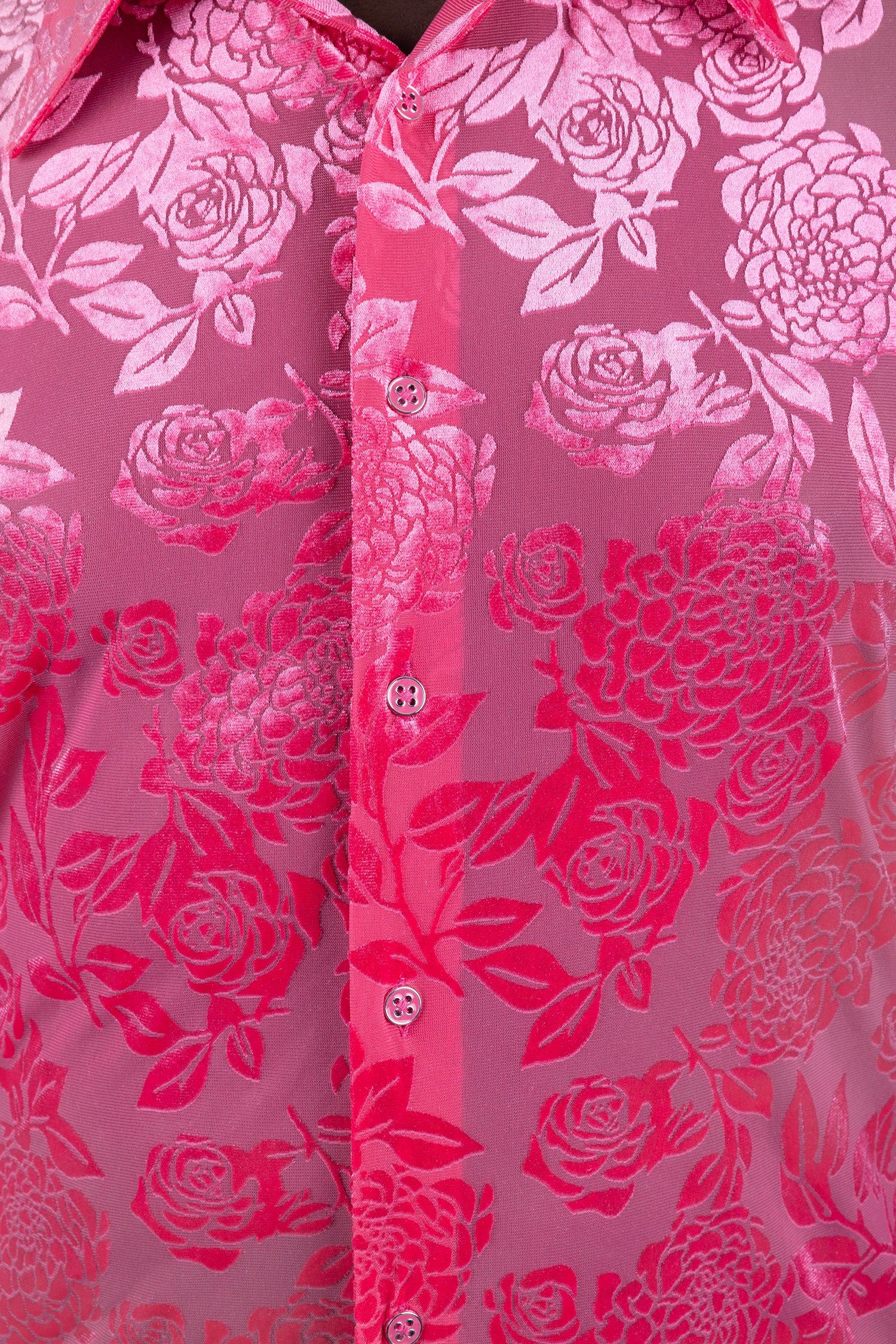 Barabas Men's See-Through Floral Printed Short Sleeve Shirts 6SST03 Hot Pink