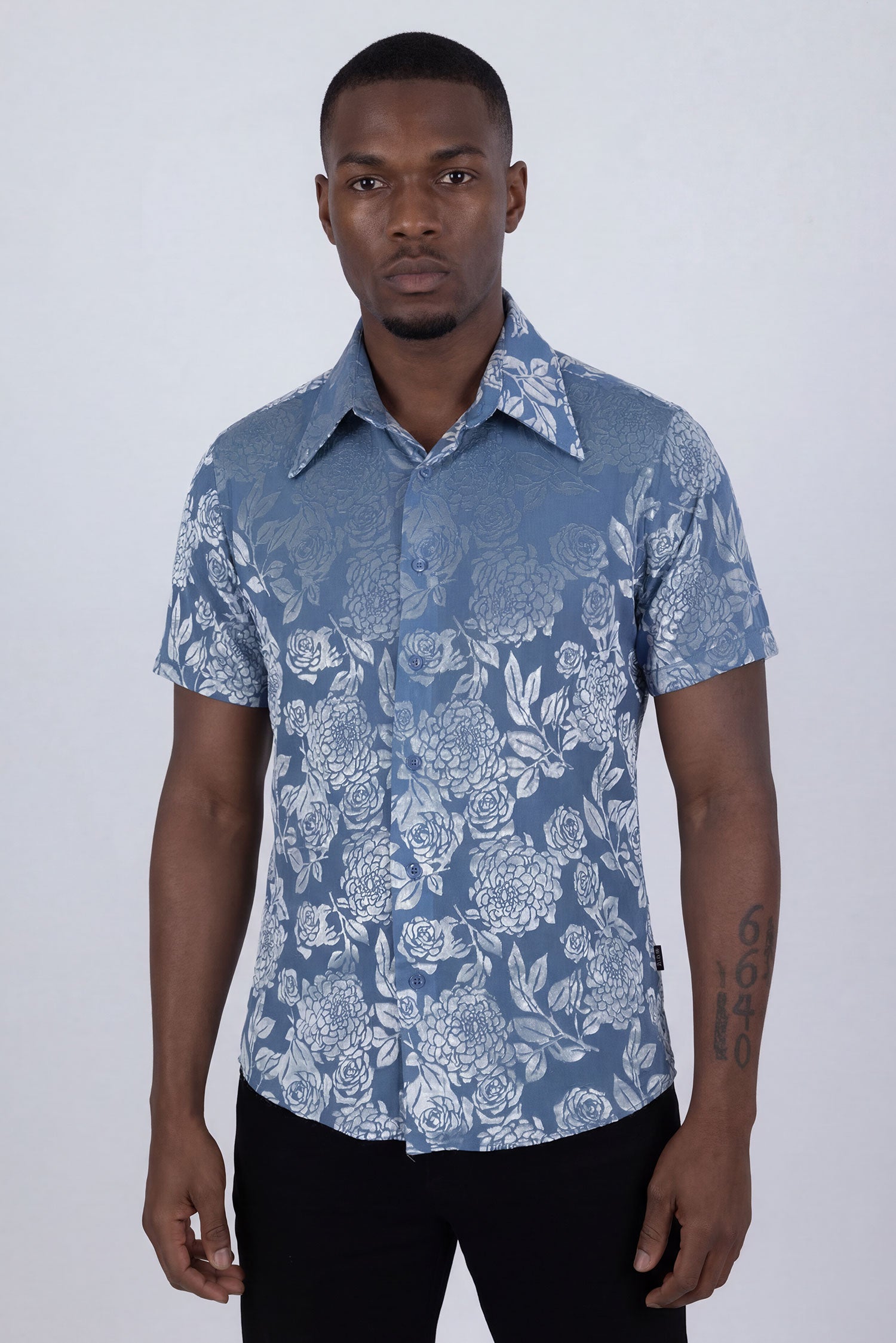 Barabas Men's See-Through Floral Printed Short Sleeve Shirts 6SST03 Sky Blue