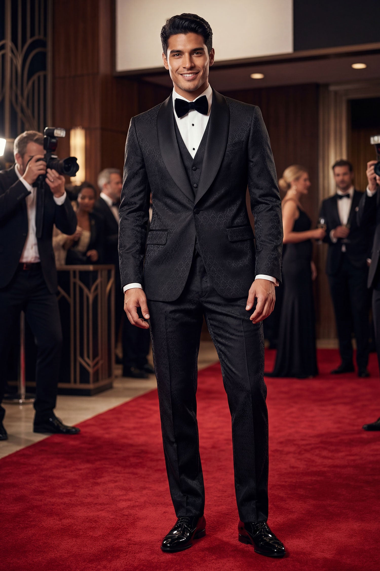 Barabas Men's Floral Geometric 3-Pieces Set Shawl Lapel Suit 6SU02 Black