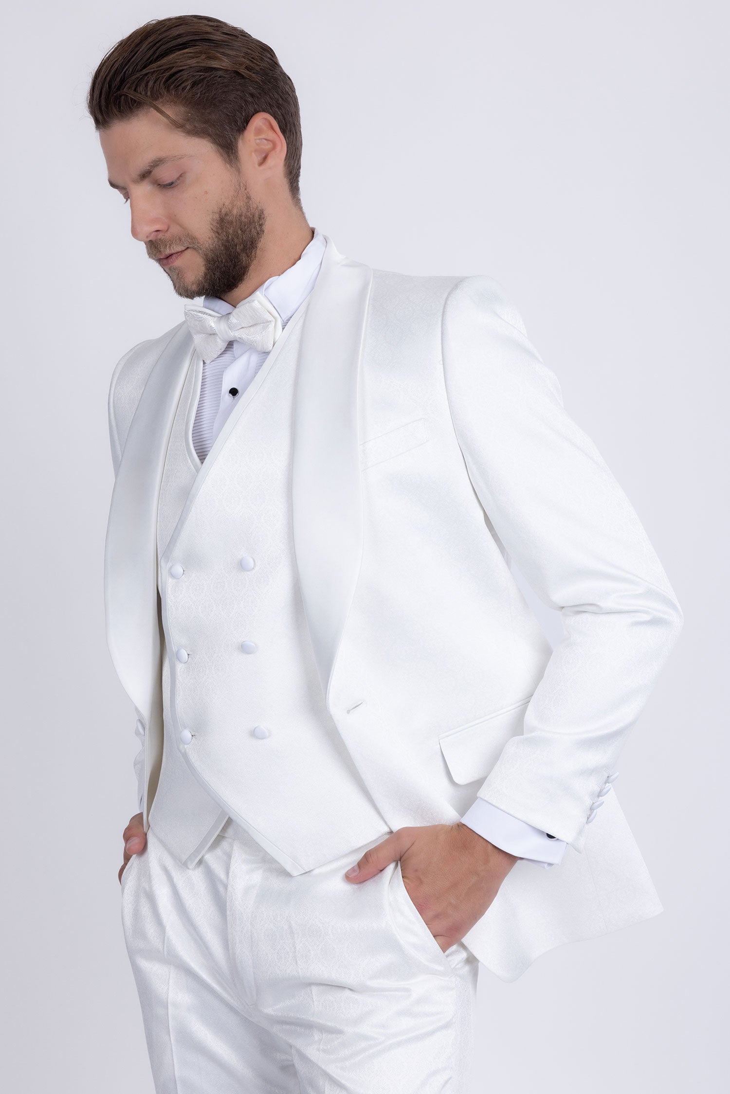 Barabas Men's Floral Geometric 3-Pieces Set Shawl Lapel Suit 6SU02 Off White