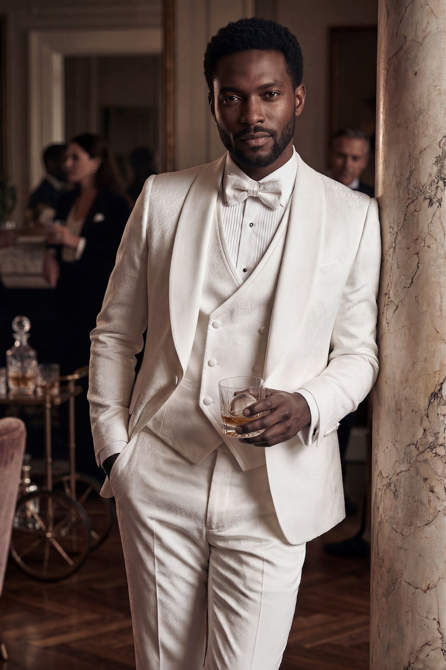 Barabas Men's Floral Geometric 3-Pieces Set Shawl Lapel Suit 6SU02 White