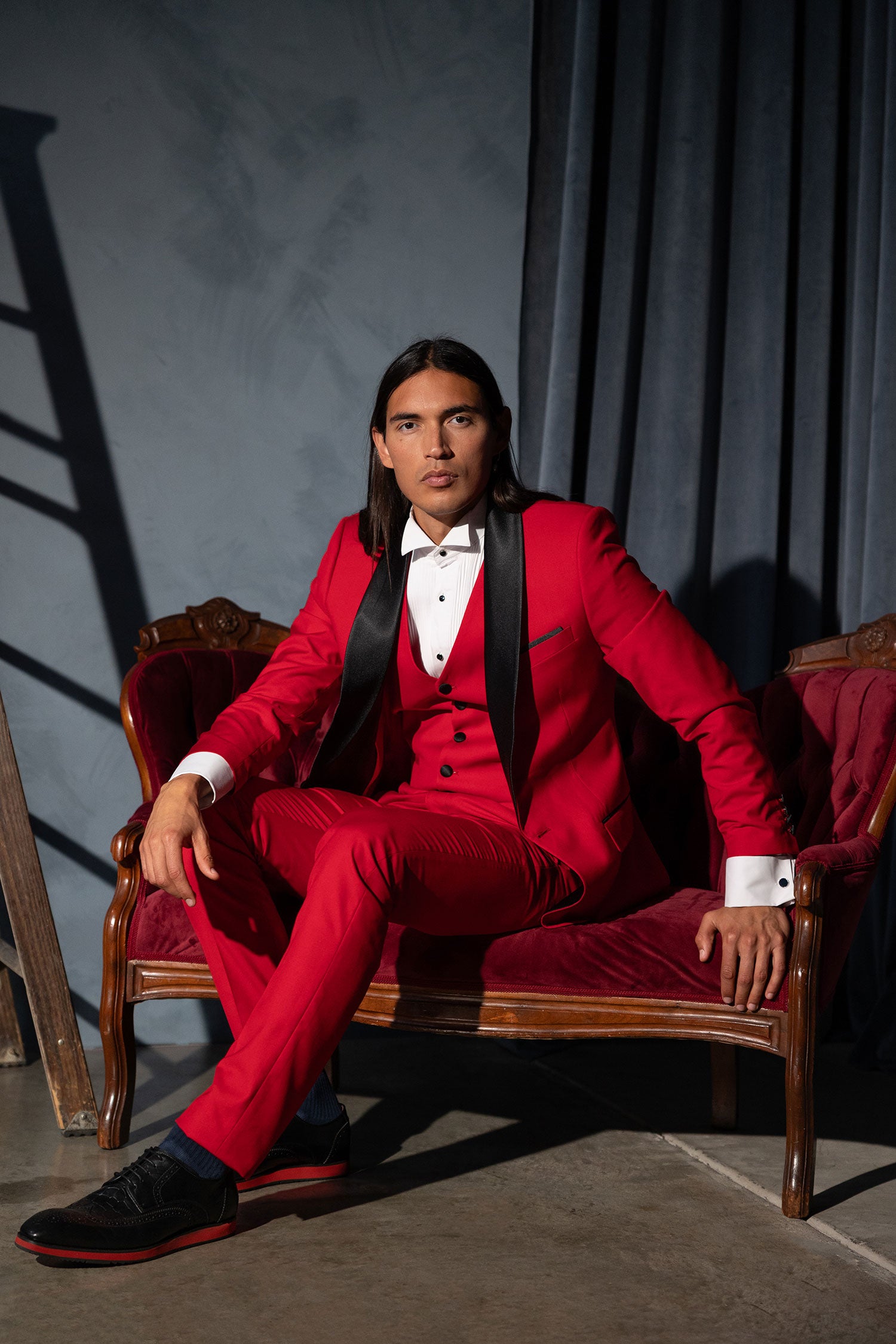 Barabas Men's Solid Color Contrasting Shawl Lapel Suit 6SU05 Red