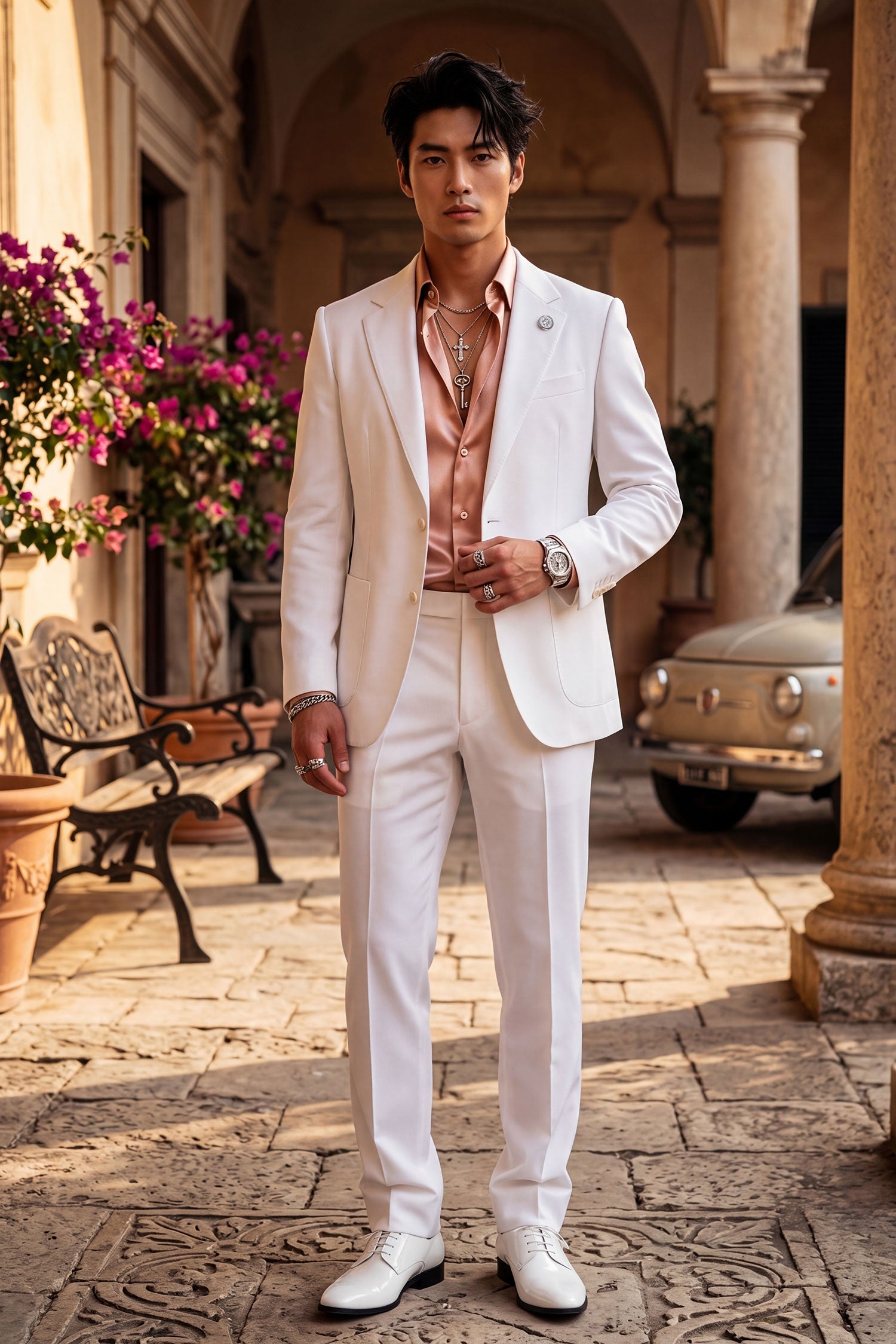 Barabas Men's Smooth Matte Performance Notch Lapel Suit 6SU07 White