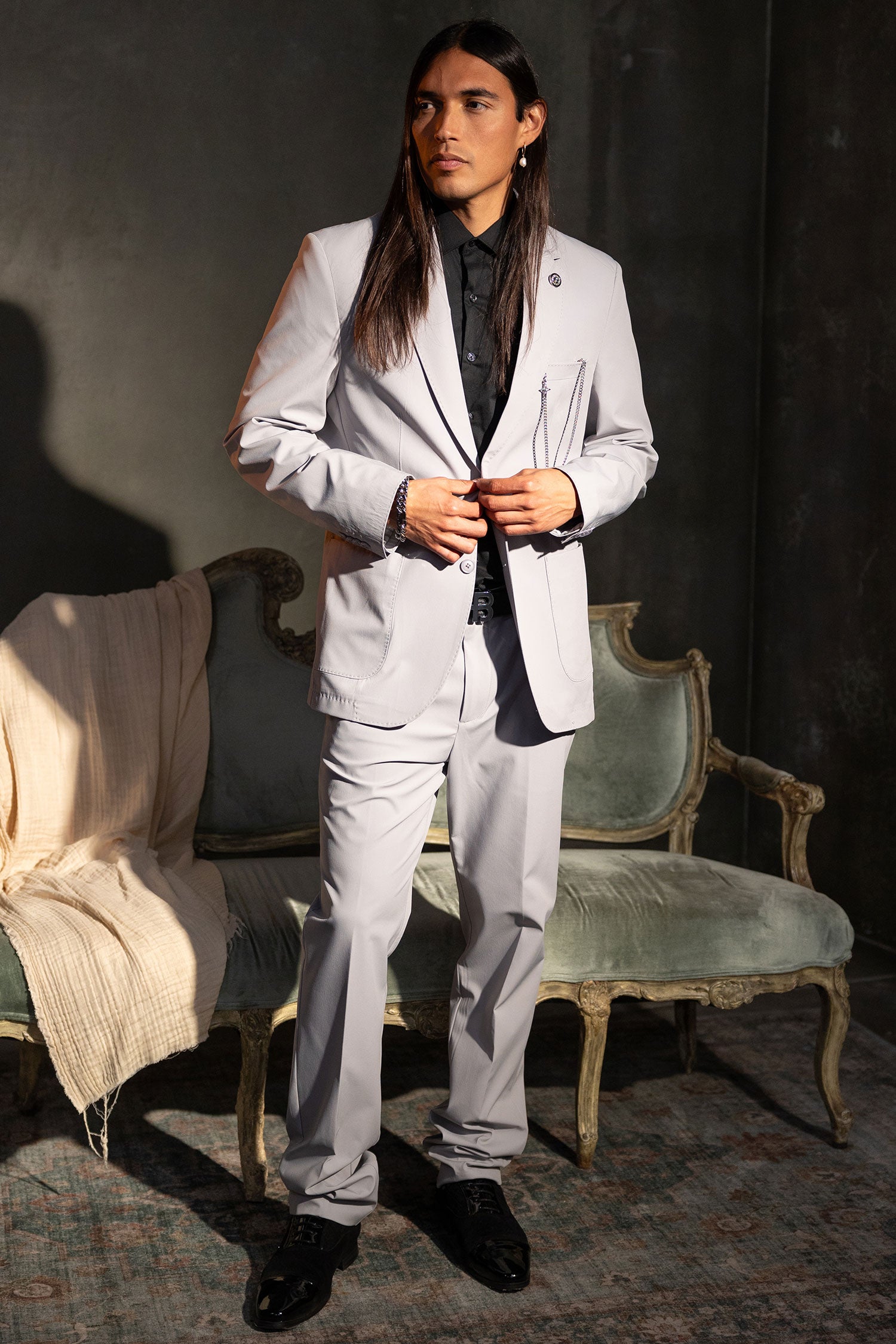 Barabas Men's Essential 2-Pieces 2-Button Notch Lapel Suit Set 6SU08 Silver