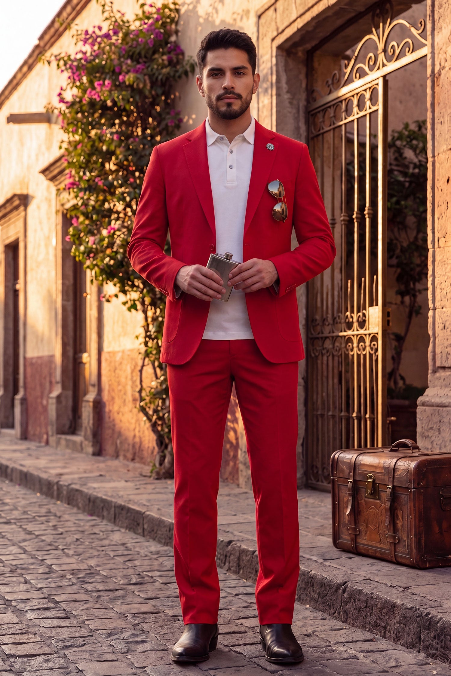 Barabas Men's Essential 2-Pieces 2-Button Notch Lapel Suit Set 6SU08 Red