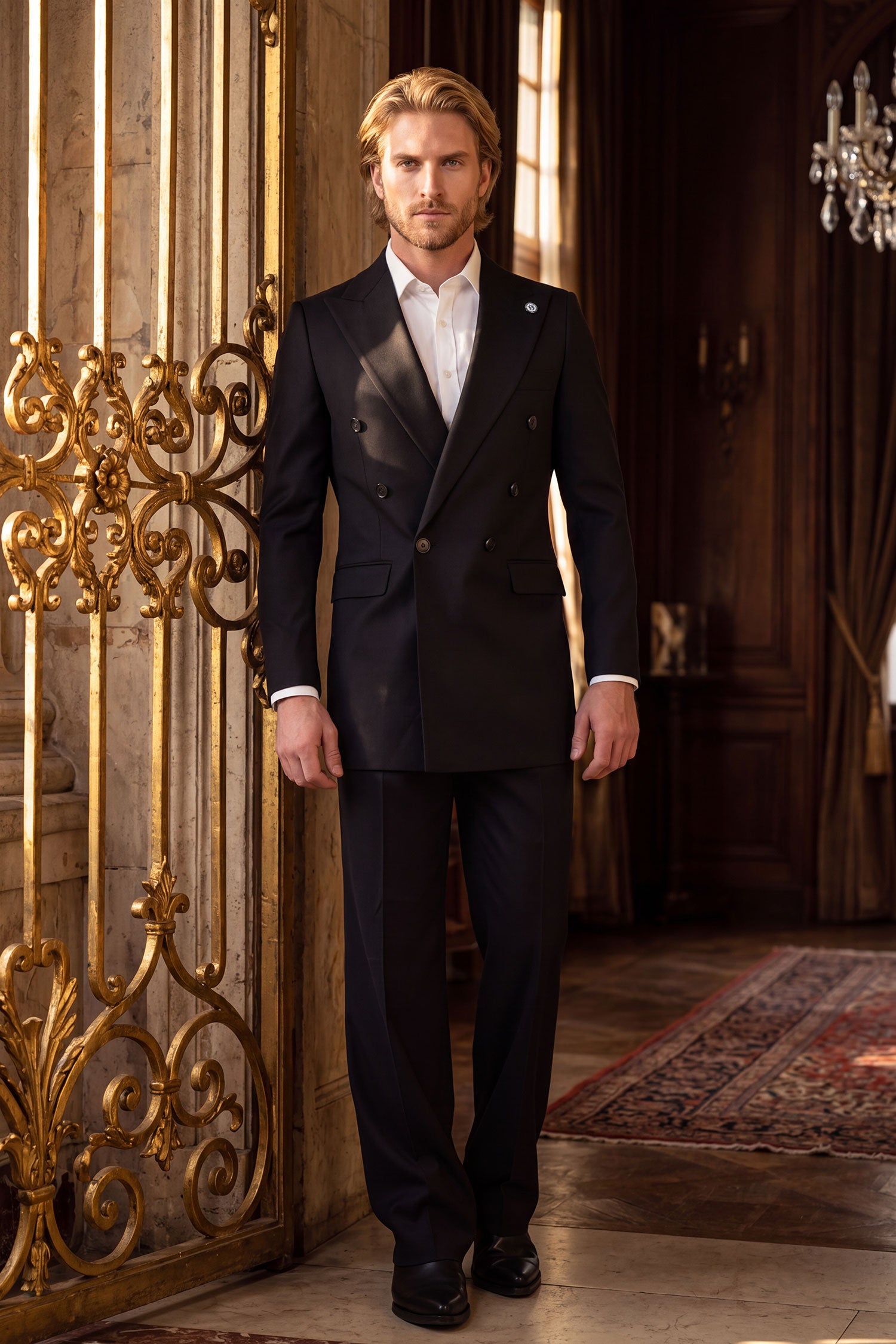 Barabas Men's Solid Color  2-Pieces Set Peak Lapel Suit 6SU10 Black