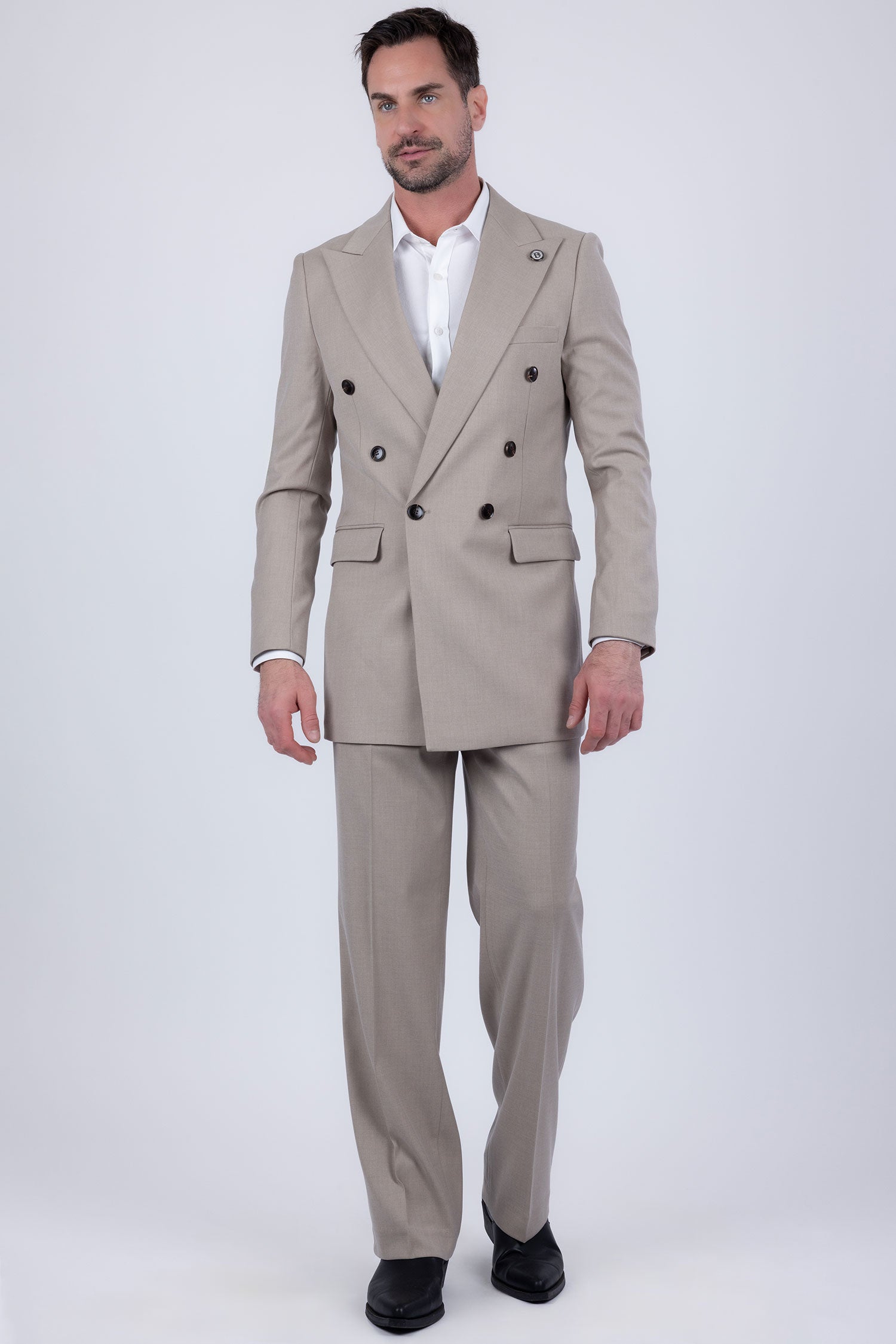 Barabas Men's Solid Color  2-Pieces Set Peak Lapel Suit 6SU10 Beige