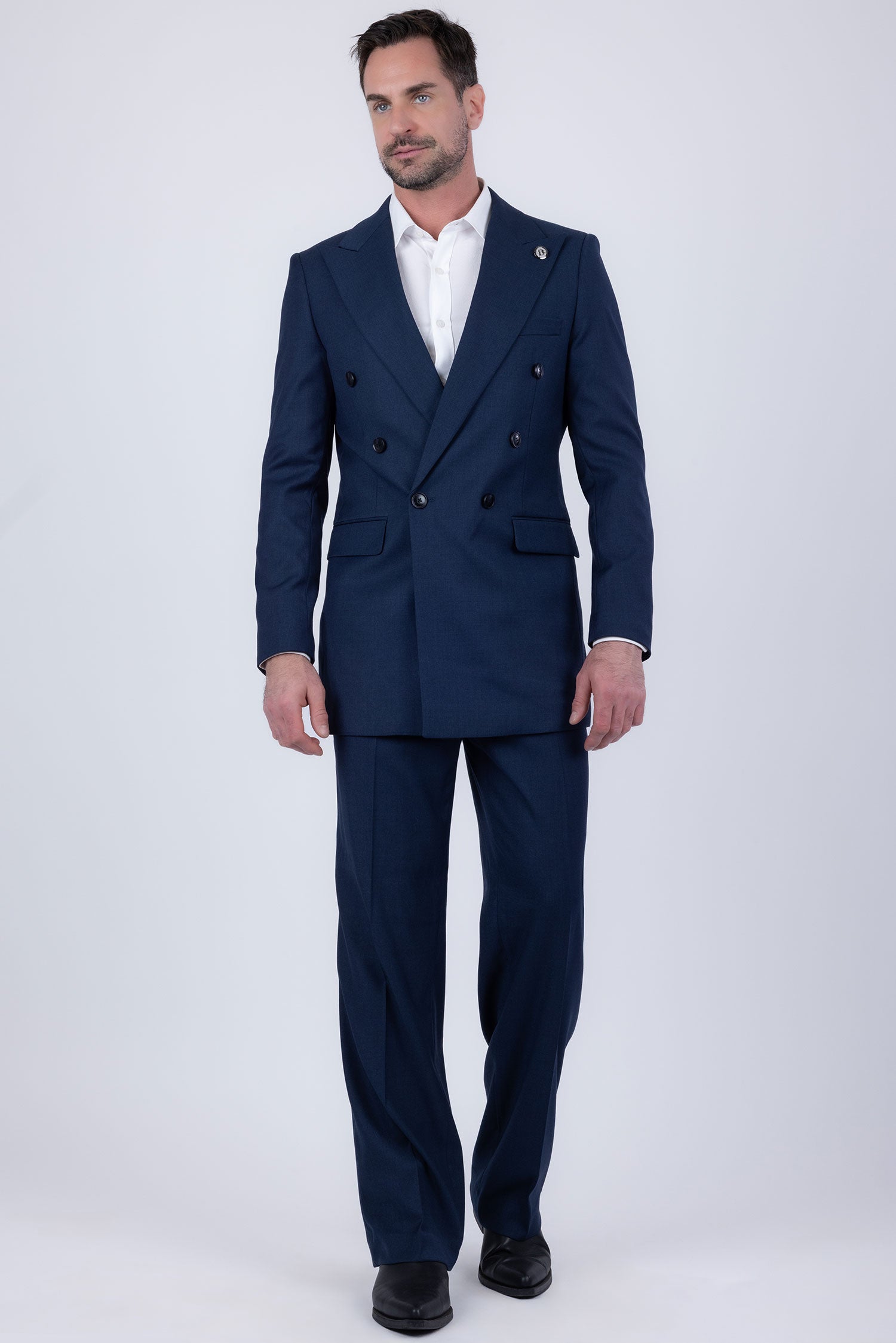 Barabas Men's Solid Color  2-Pieces Set Peak Lapel Suit 6SU10 Navy