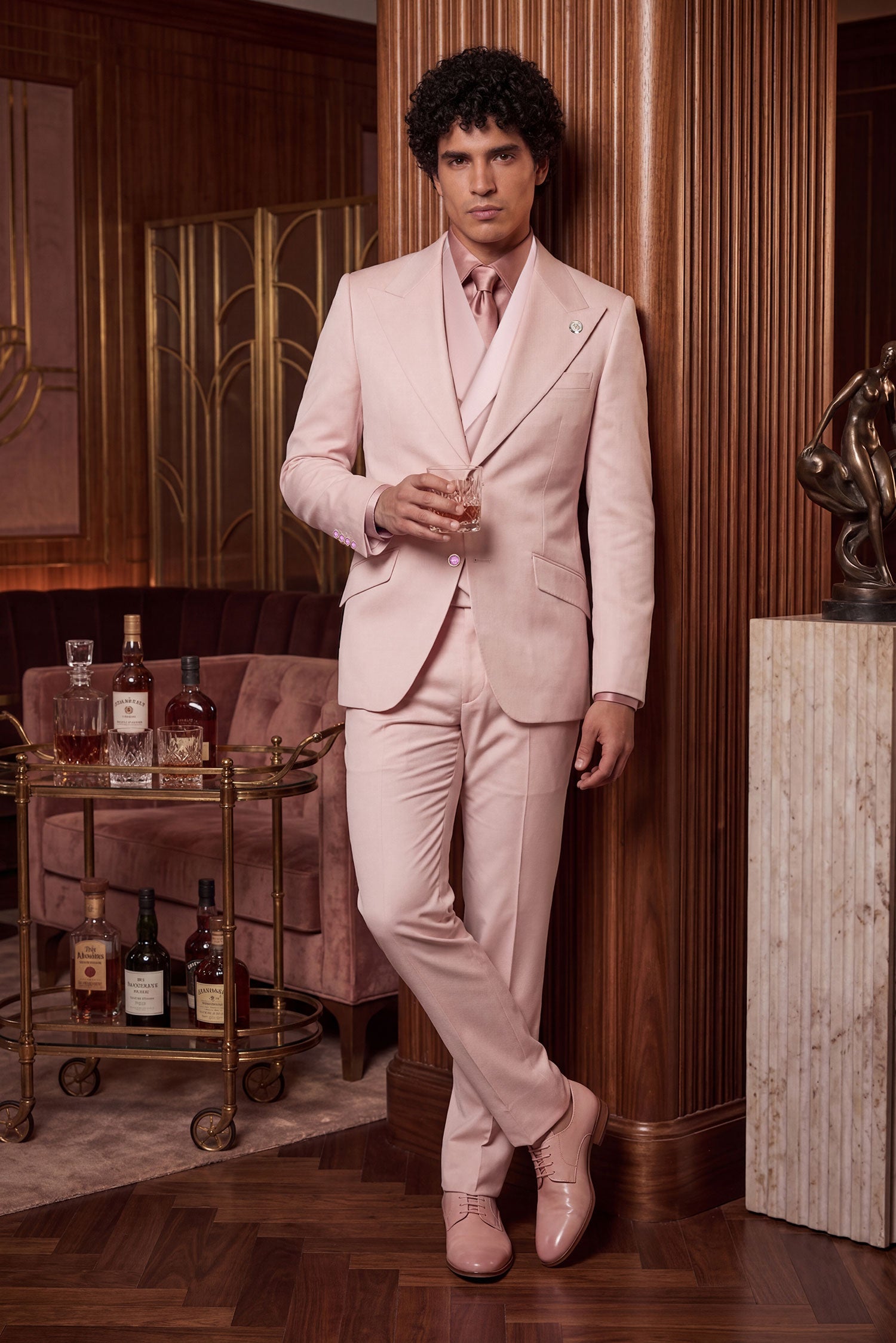 Barabas Men's Solid Color 3-Pieces Peak Lapel Suit Set 6SU11 Blushing Rose
