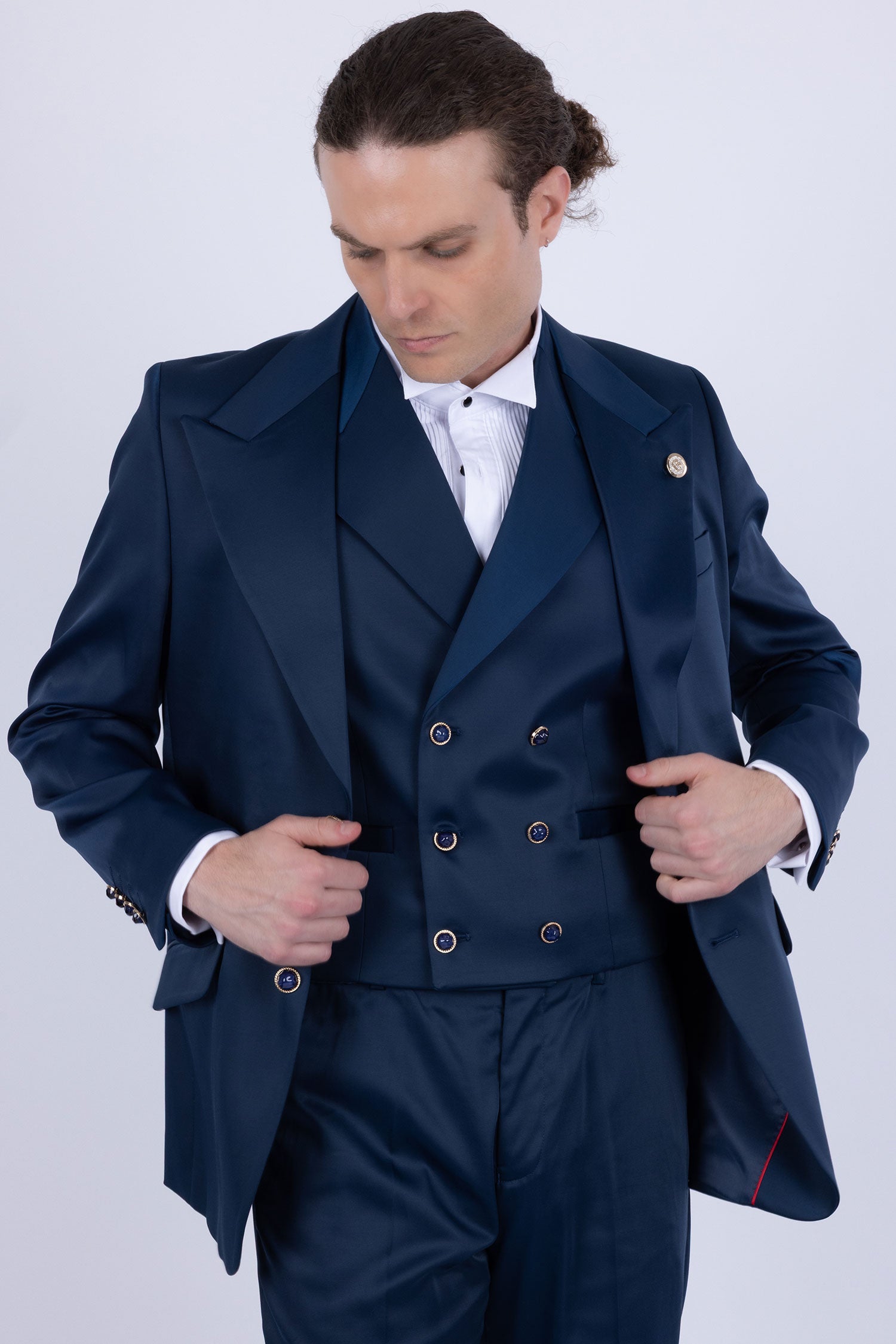 Barabas Men's Solid Color 3-Pieces Peak Lapel Suit Set 6SU11 Estate Blue