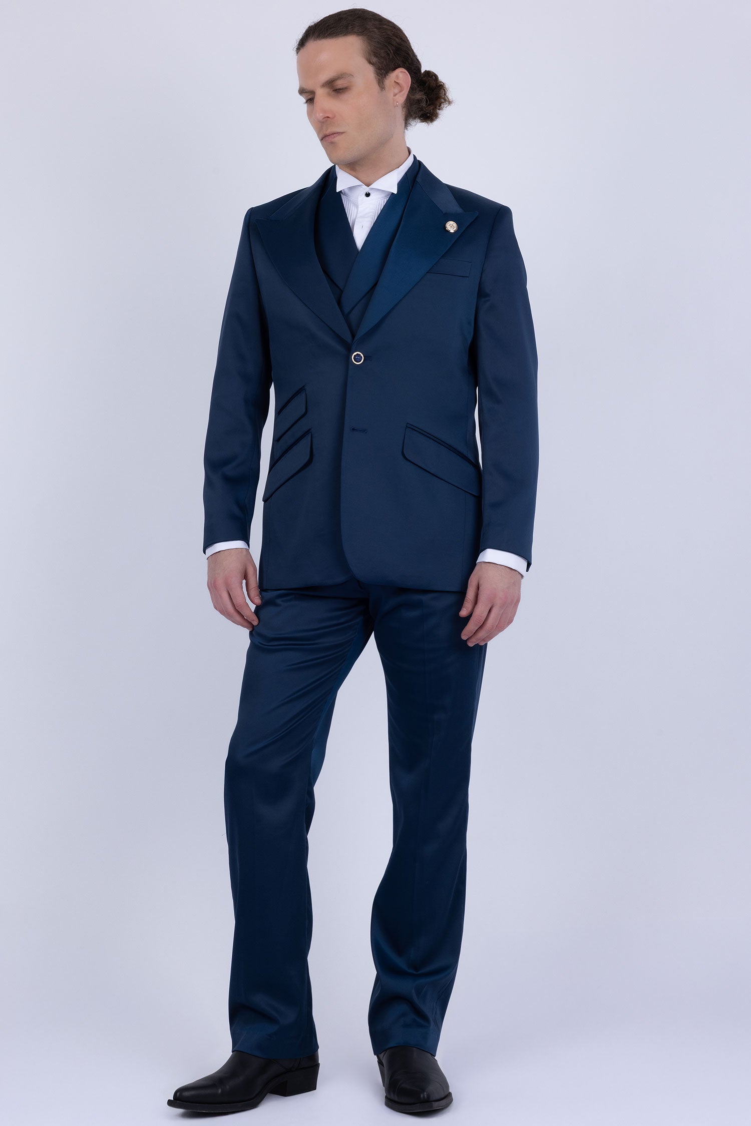 Barabas Men's Solid Color 3-Pieces Peak Lapel Suit Set 6SU11 Blue