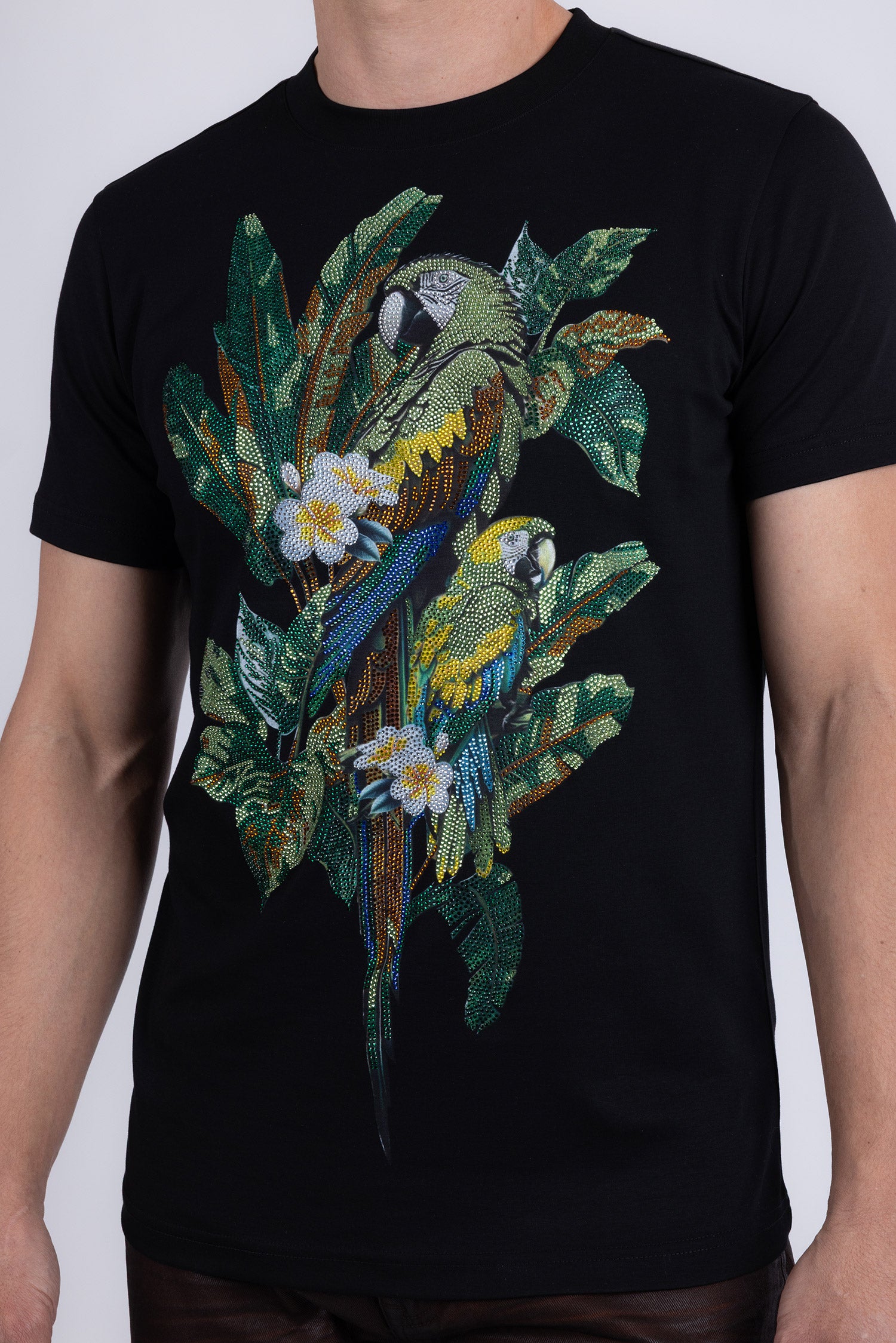 Barabas Men's Laurent Tropical Iguana Rhinestone T-Shirt 6TR02 Black